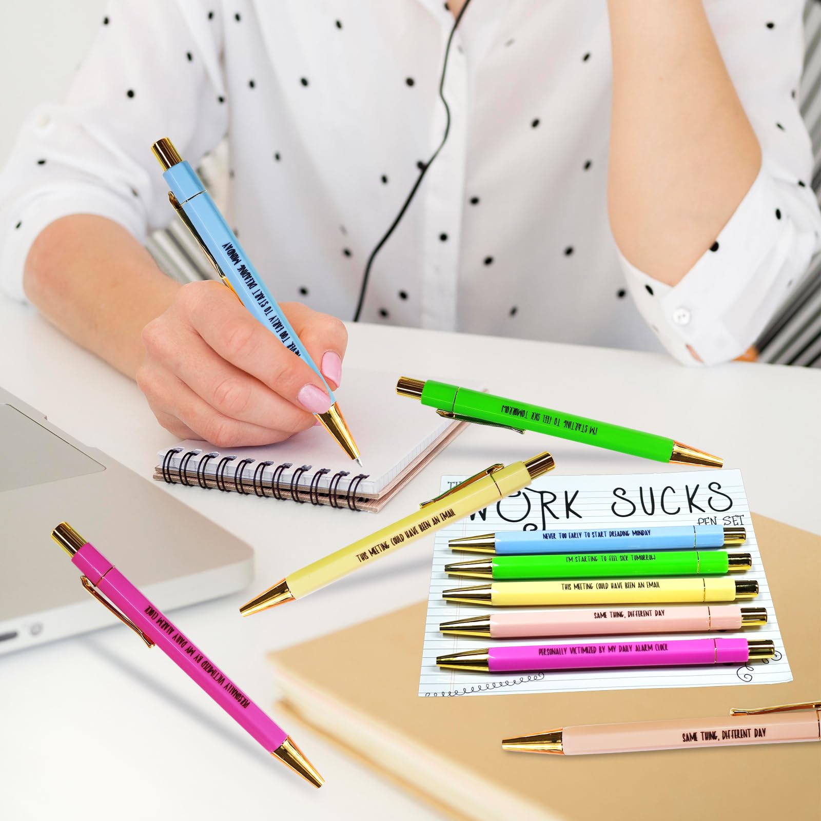 SHCHME Funny Pen Set - 5PCS Swear Word Ballpoint Pens, Black Ink Novelty Pens For Office & Colleagues-623937