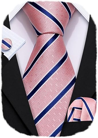 Barry.Wang Man Stripe Ties Set Silk Woven Pocket Square Necktie أزرار أكمام رسمية