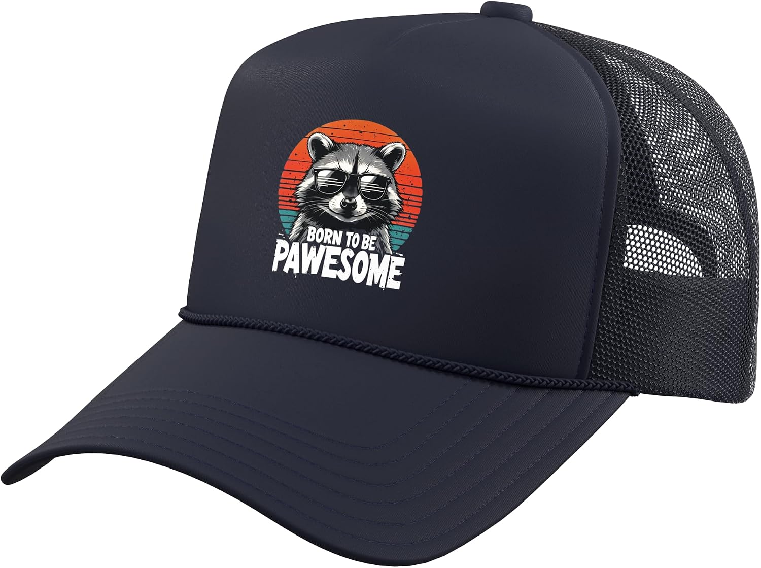 Cute Raccoon Racoon Wearing Funny Sunglasses Vintage Sunset Trucker Hat with Adjustable Mesh Back