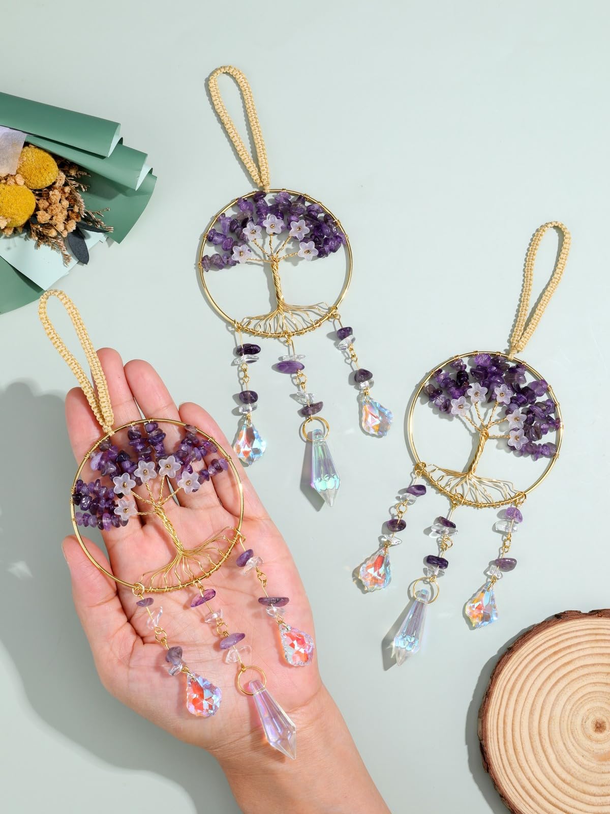 CrystalTears Amethyst Crystal Flower Tree Life Hanging Ornament - Image 2