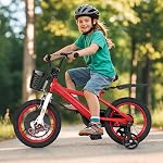 BABY JOY Les enfants font du vélo, 12 14 16 18 Vélo enfant de pouce pour 3-8 ans avec hauteur réglable, roues d'entraînement, panier de rangement, frein à main & freins à rétropédalage, Vélo enfant pour les filles garçons (pilote de Rabbit)