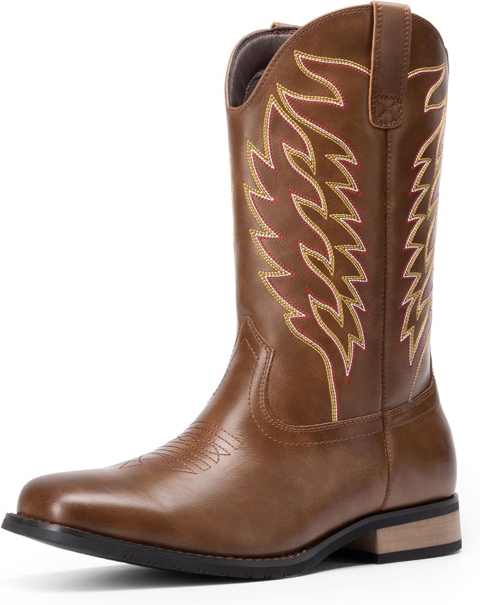 Amazon.com | Bruno Marc Cowboy Boots for Men, Slip on Western Boots with Chic Embroidered Durable Short Retro Country Square Toe Boot,Size 15,Coffee,BMUMKB2502 | Western