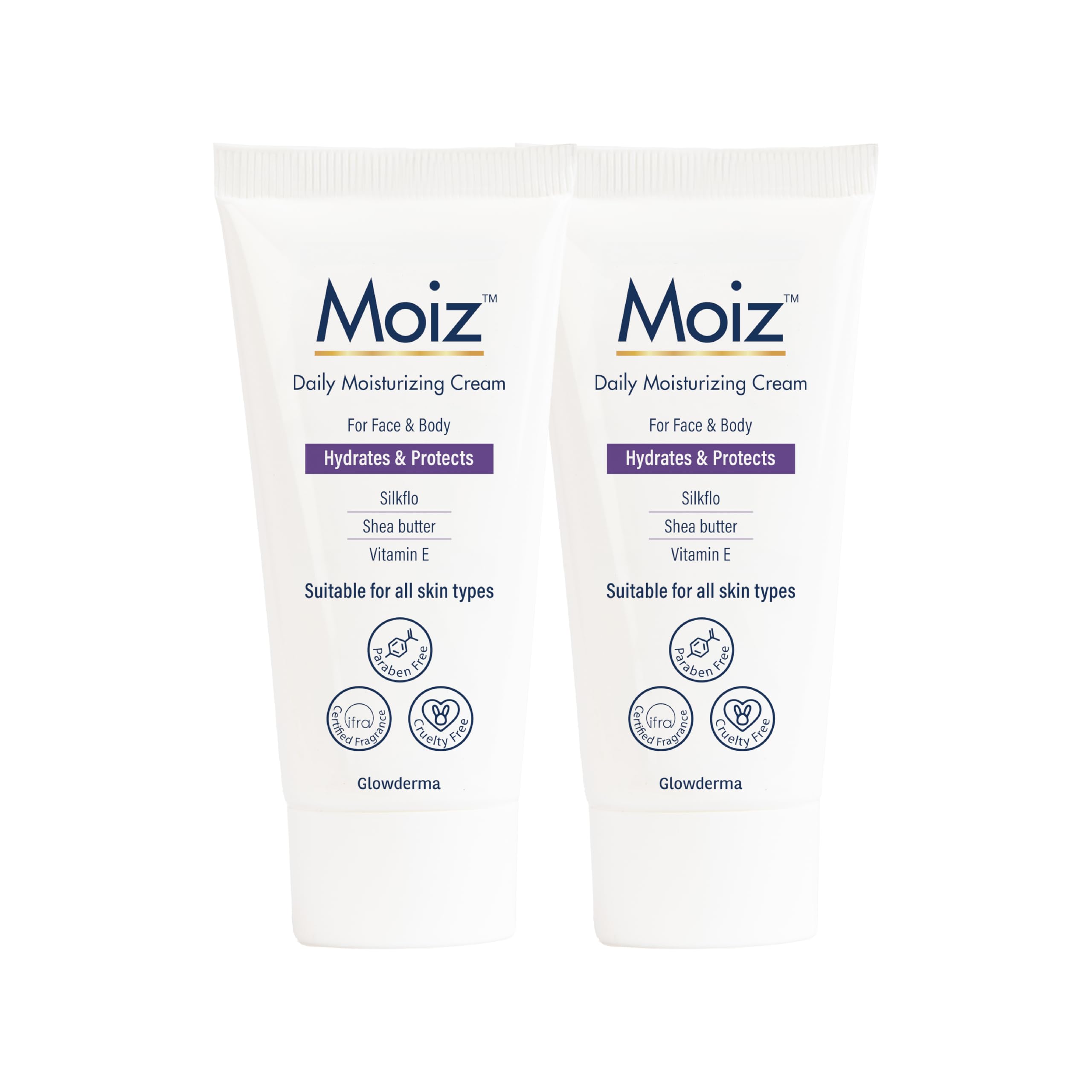 Moiz Daily Moisturizing Cream for Face & Body | Formulated with 9 Moisturizers | Suitable for Sensitive Skin | Paraben free & Cruelty free-50g (Pack of 2)