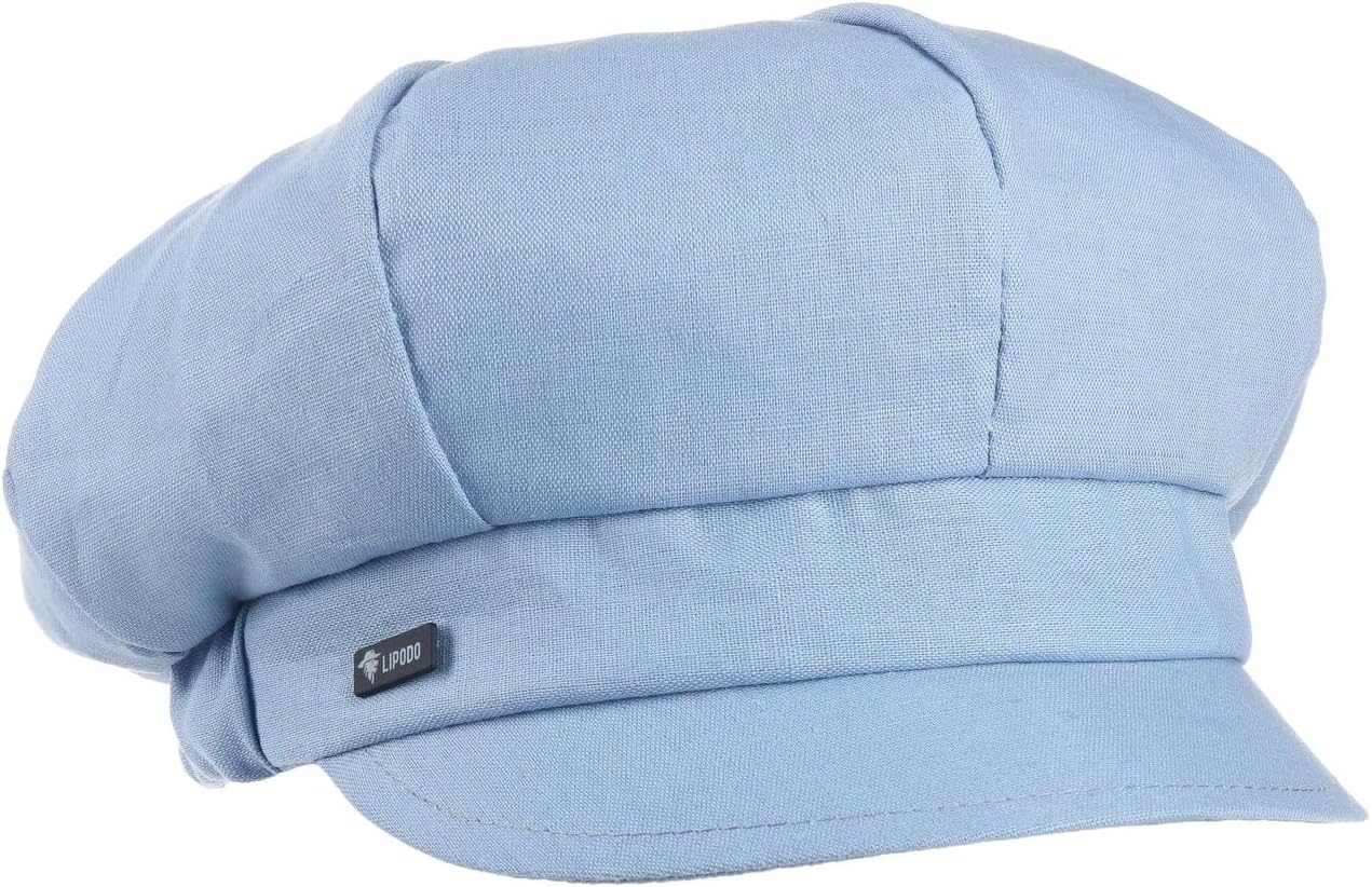 Lipodo Classic Baker Boy Cap Made in Italy Linen Cotton Ladies Elastic Band Spring Summer