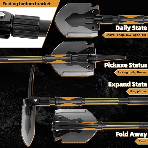 Miniatura 6 de Pala plegable táctica de 28 pulgadas, multiherramienta militar, herramienta de entrenamiento con púaxesierra, estuche de transporte, portátil para
