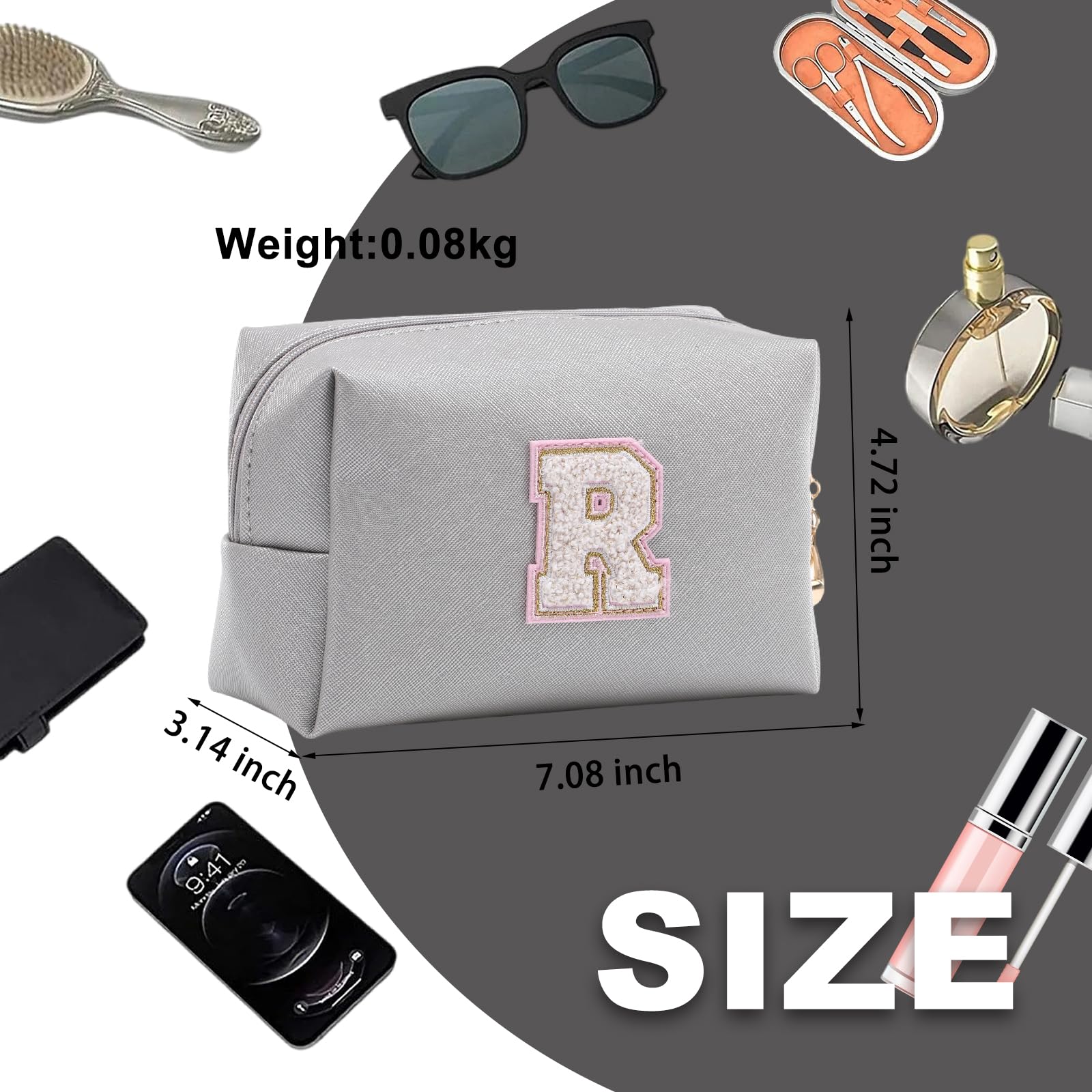 Personalized Makeup Bag,Waterproof Travel Makeup Pouch Cosmetic Bag Birthday Gift for Women Mom，Bride Bridesmaid Cosmetic Bag A-Z — view 138