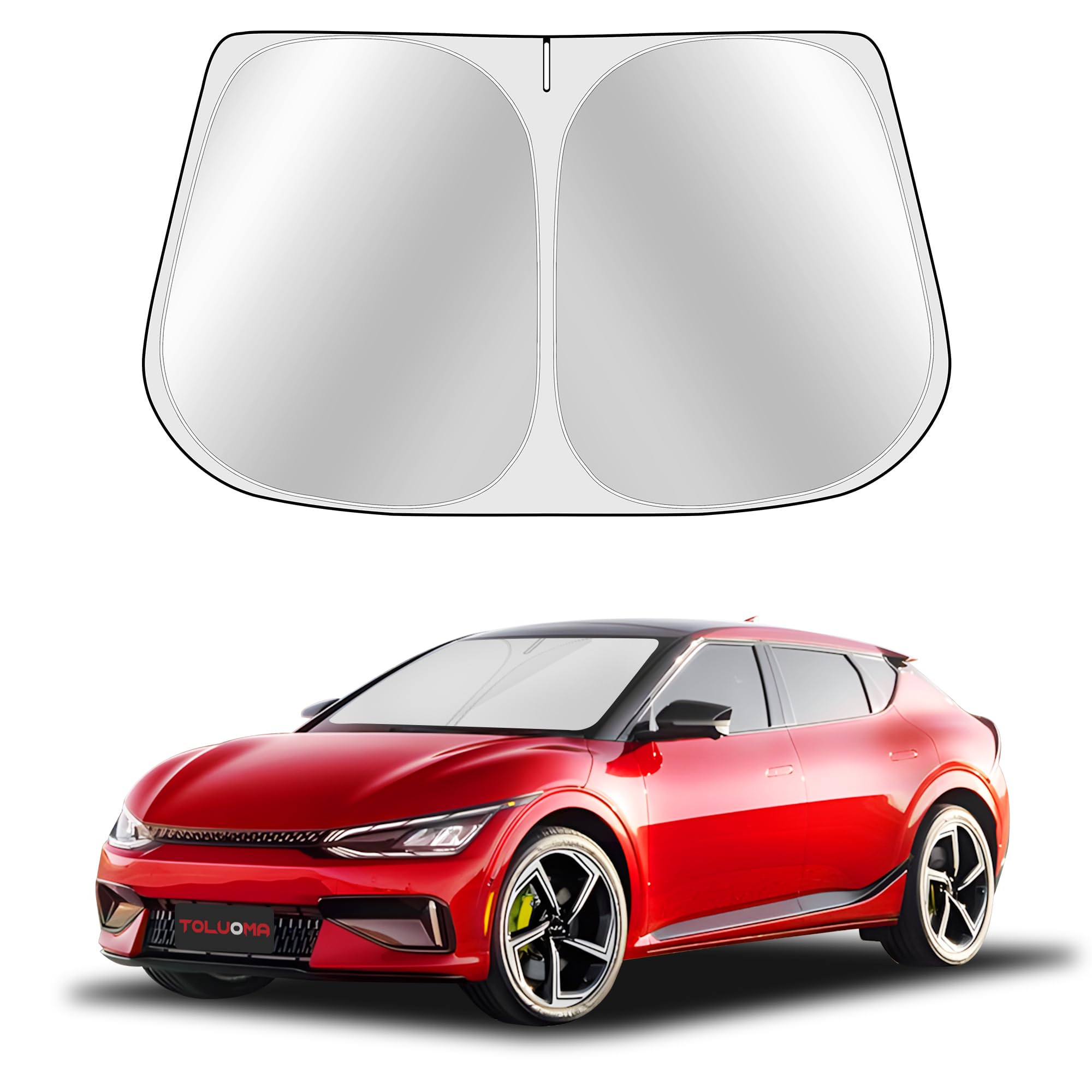Toluoma Custom Fit Windshield Sun Shade for Kia EV6 2022-2025 - Full Coverage, 210T Reflective Fabric, Double-Layer Design - Blocks 99% UV Rays, Keeps Car Cool, Easy to Install and Store