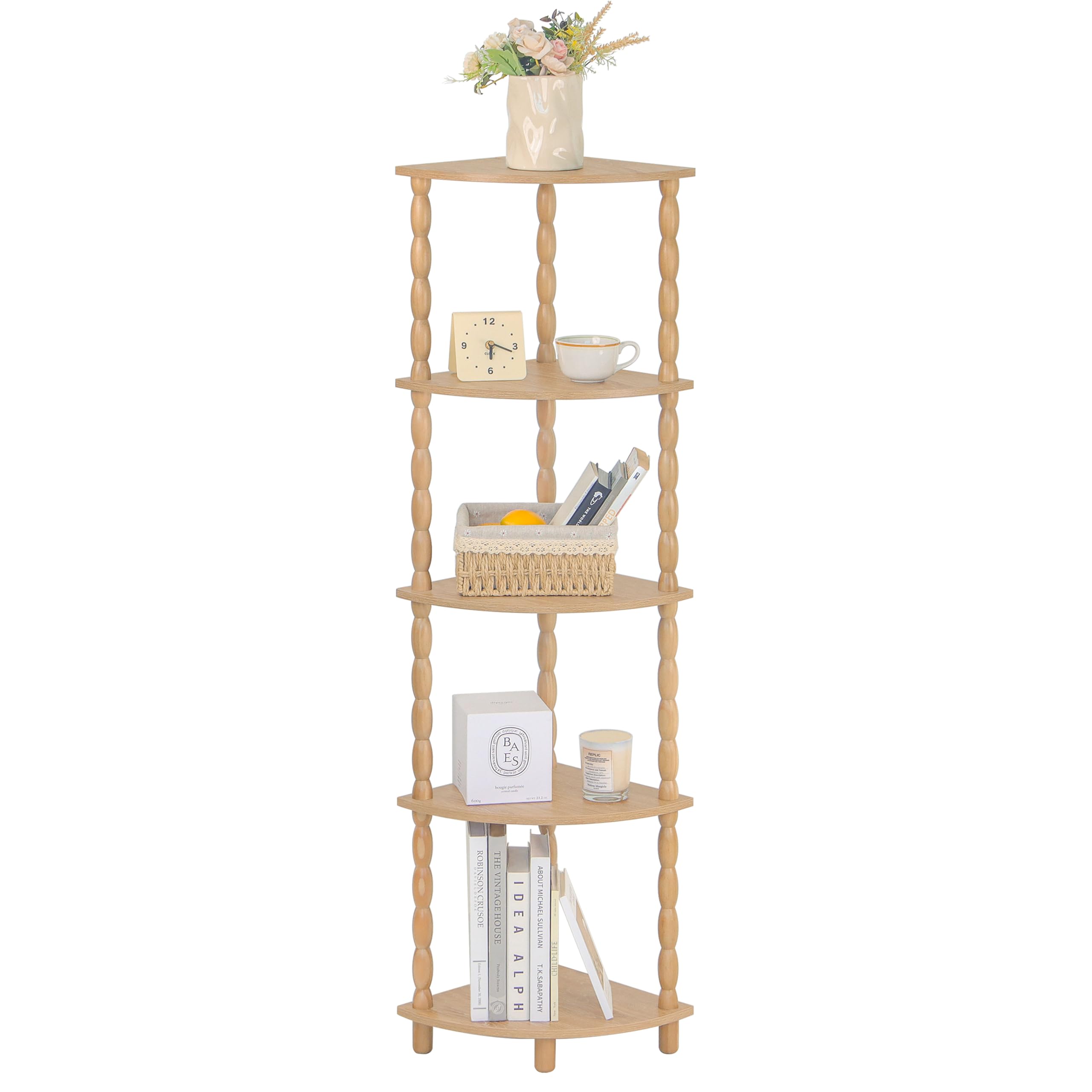 Photo 1 of MaxSmeo Corner Bookshelf, 5-Tier Corner Shelf Stand, Modern Corner Plant Shelves with Storage, for Bedroom, Bathroom, Kitchen, Living Room (Rustic Walnut)