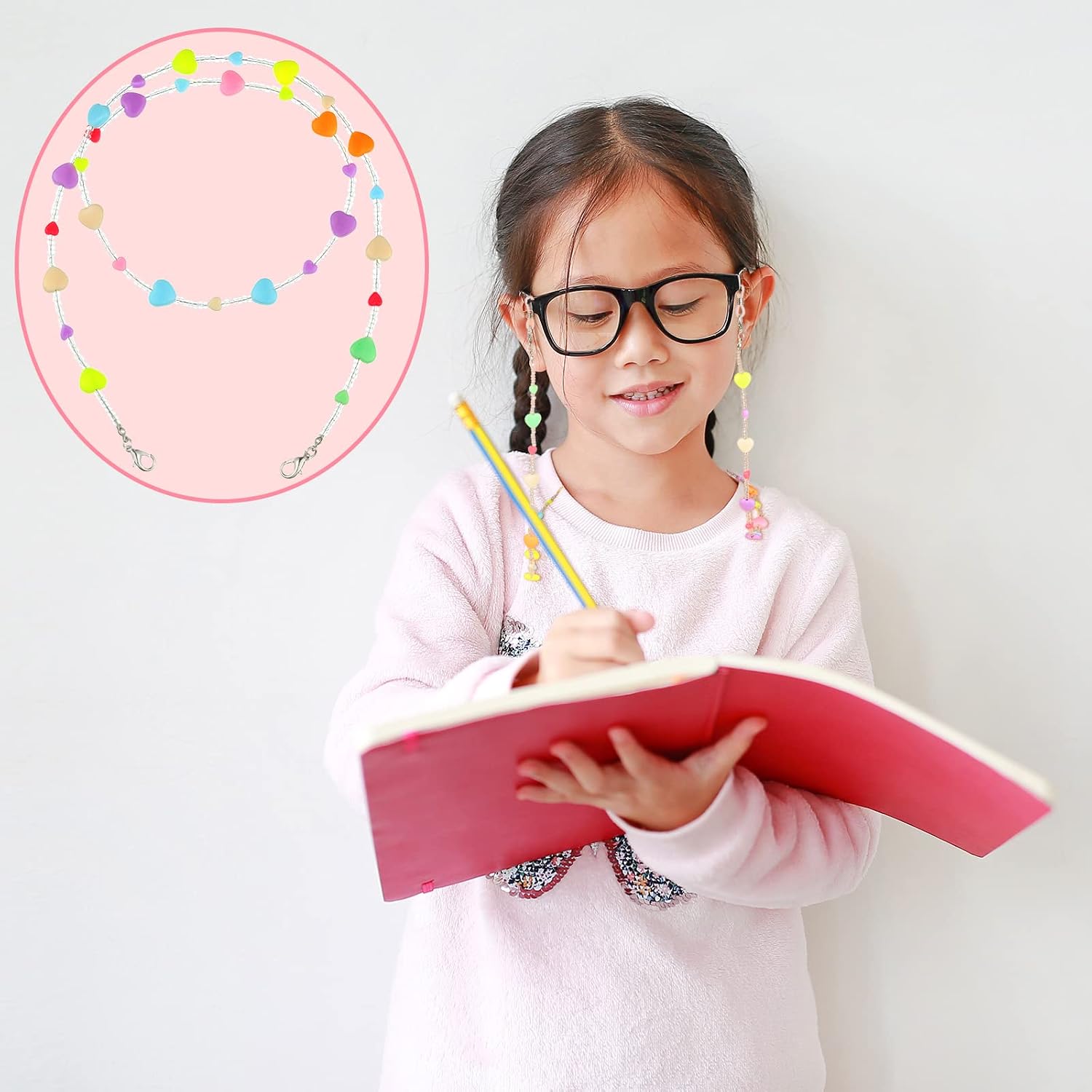 MTLEE 6 Pieces Glasses Strap for Kids Mask Lanyard Cute Beaded Glasses Chain Eyeglasses Strap for Women Girls