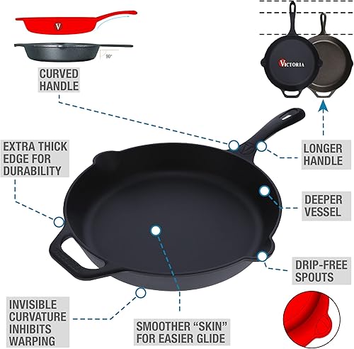 Miniatura 6 de Victoria Horno holandés de hierro fundido de 4 cuartos de galón con tapa y asas de doble bucle, sazonado con aceite de linaza, fabricado en