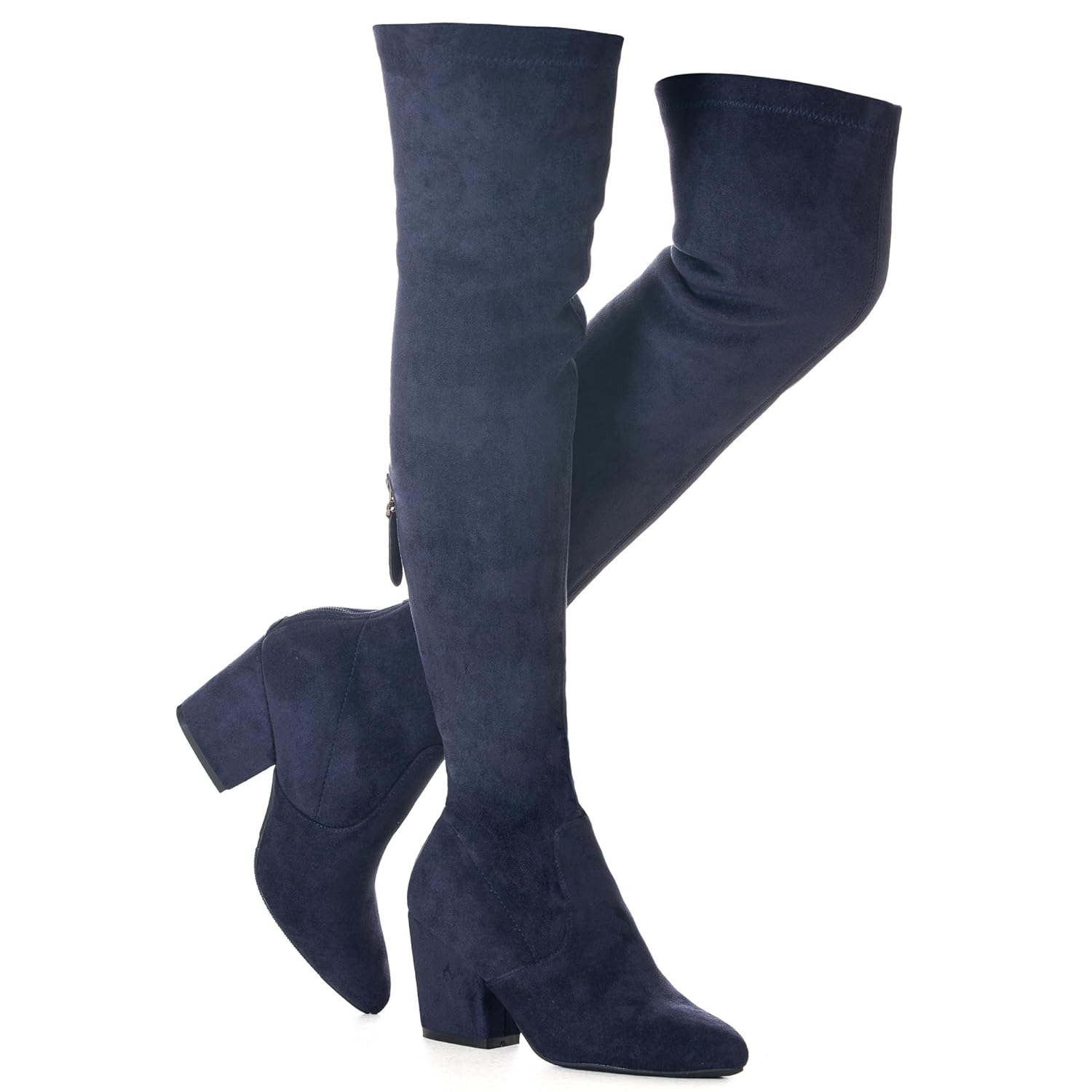 N N G Women Over the Knee Boots Thigh High Suede Block Winter Low Above Flat Long OTK