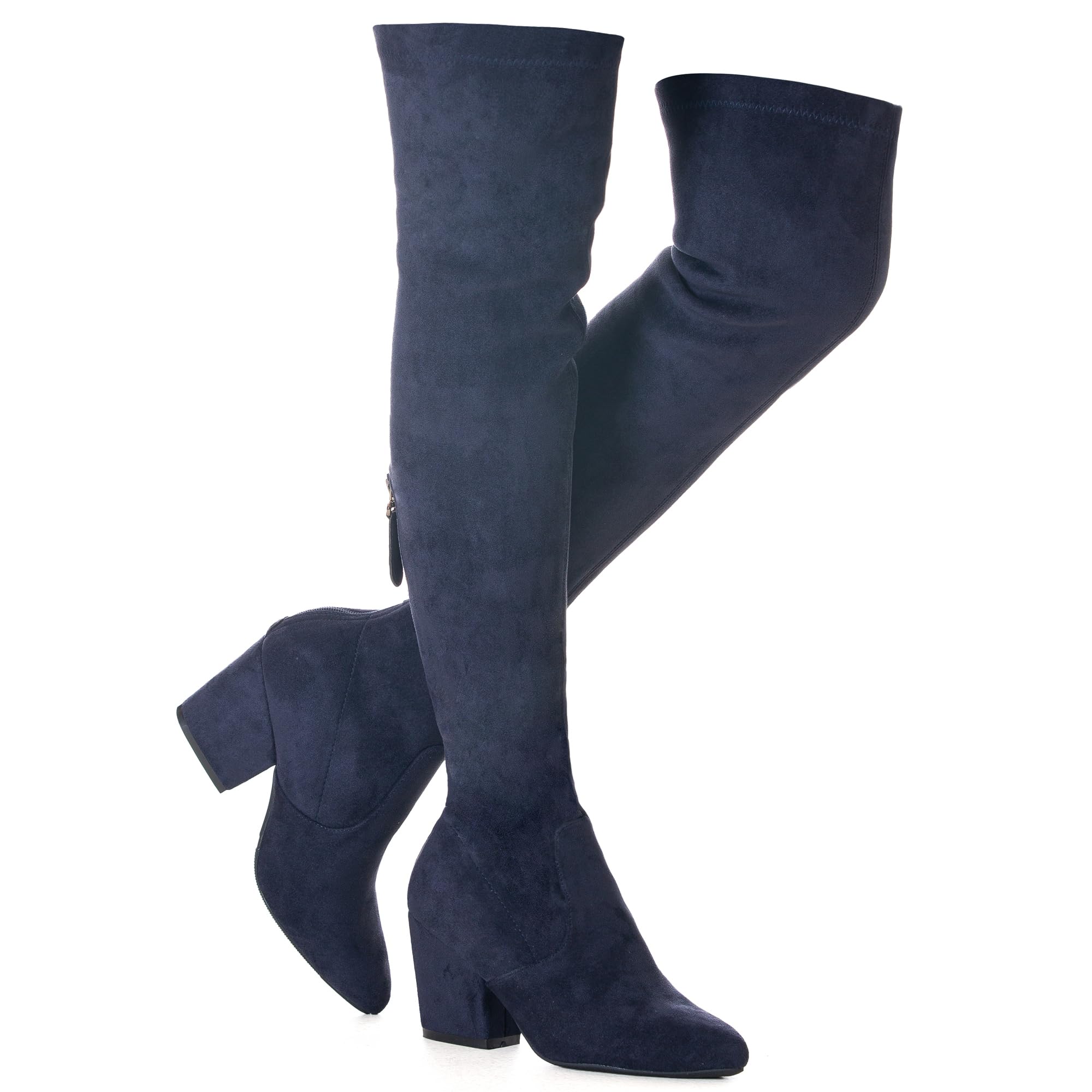 N N G Women Over the Knee Boots Thigh High Suede Block Winter Low Above Flat Long OTK