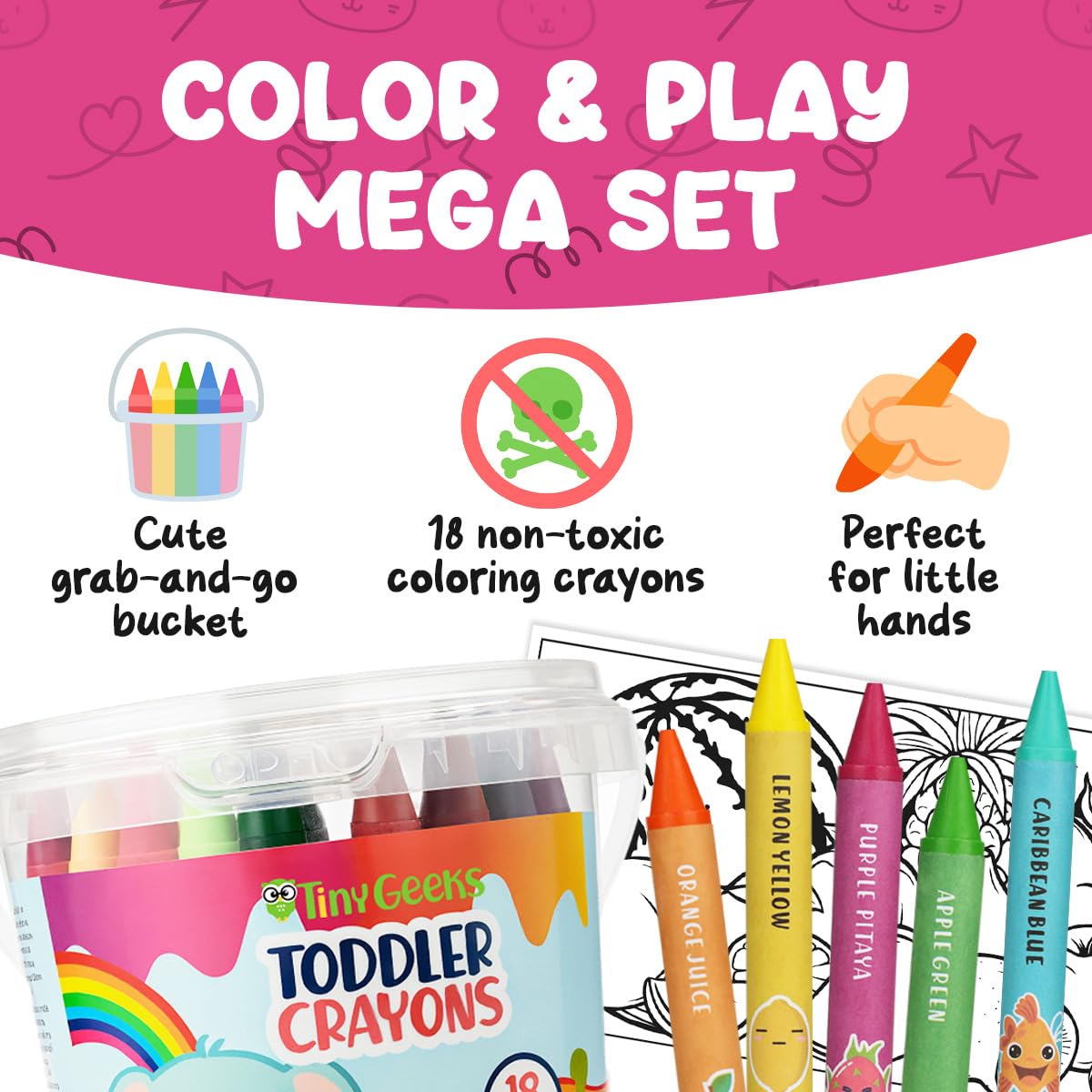 TinyGeeks Jumbo Crayons For Toddlers 3-8, 18pc Toddler Baby Crayons For Kids Ages 4-8 & 3-4, With Printed Coloring Sheets - Image 3