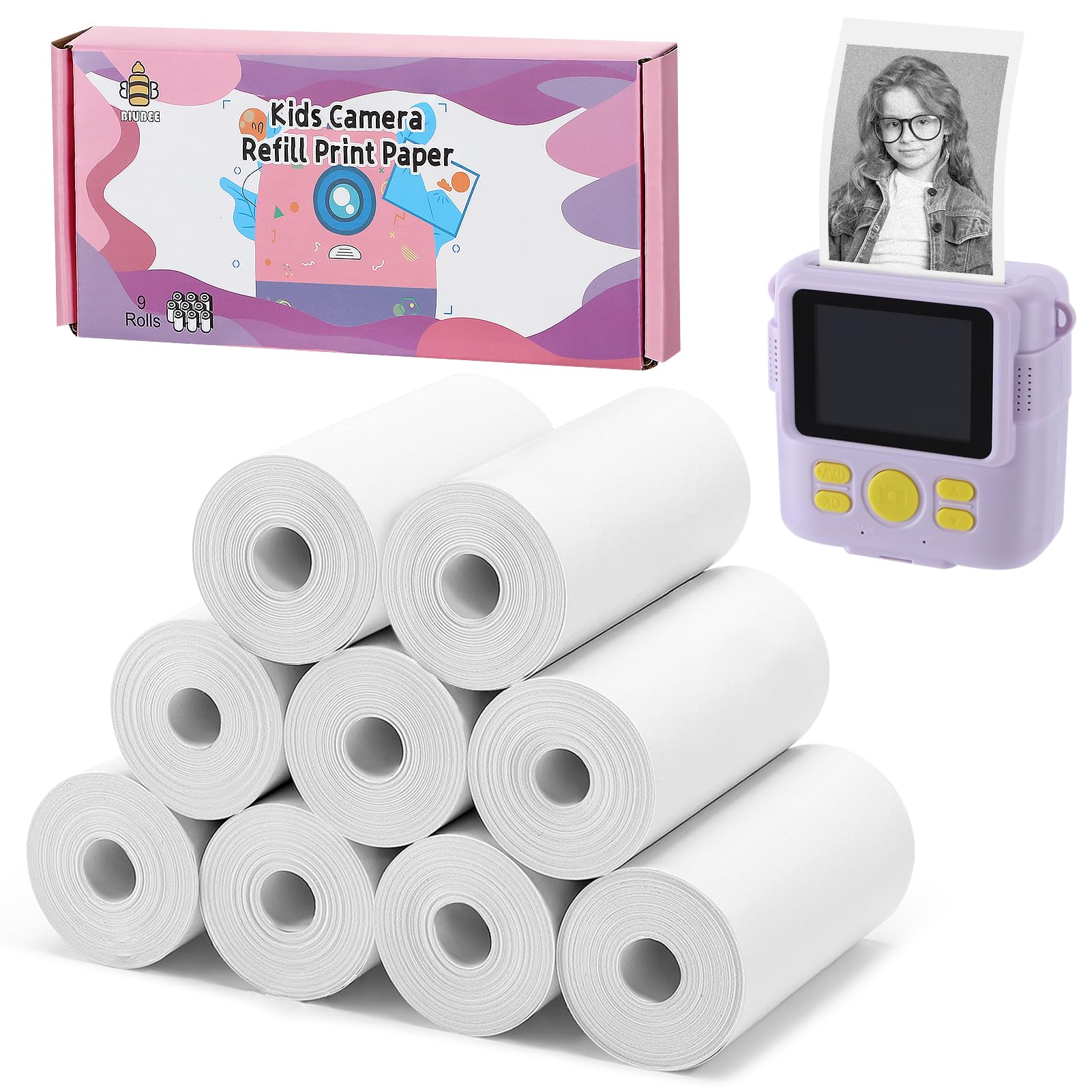 Biubee 9 Rolls Kids Instant Camera Print Paper for Birthday Gifts, 57x25mm