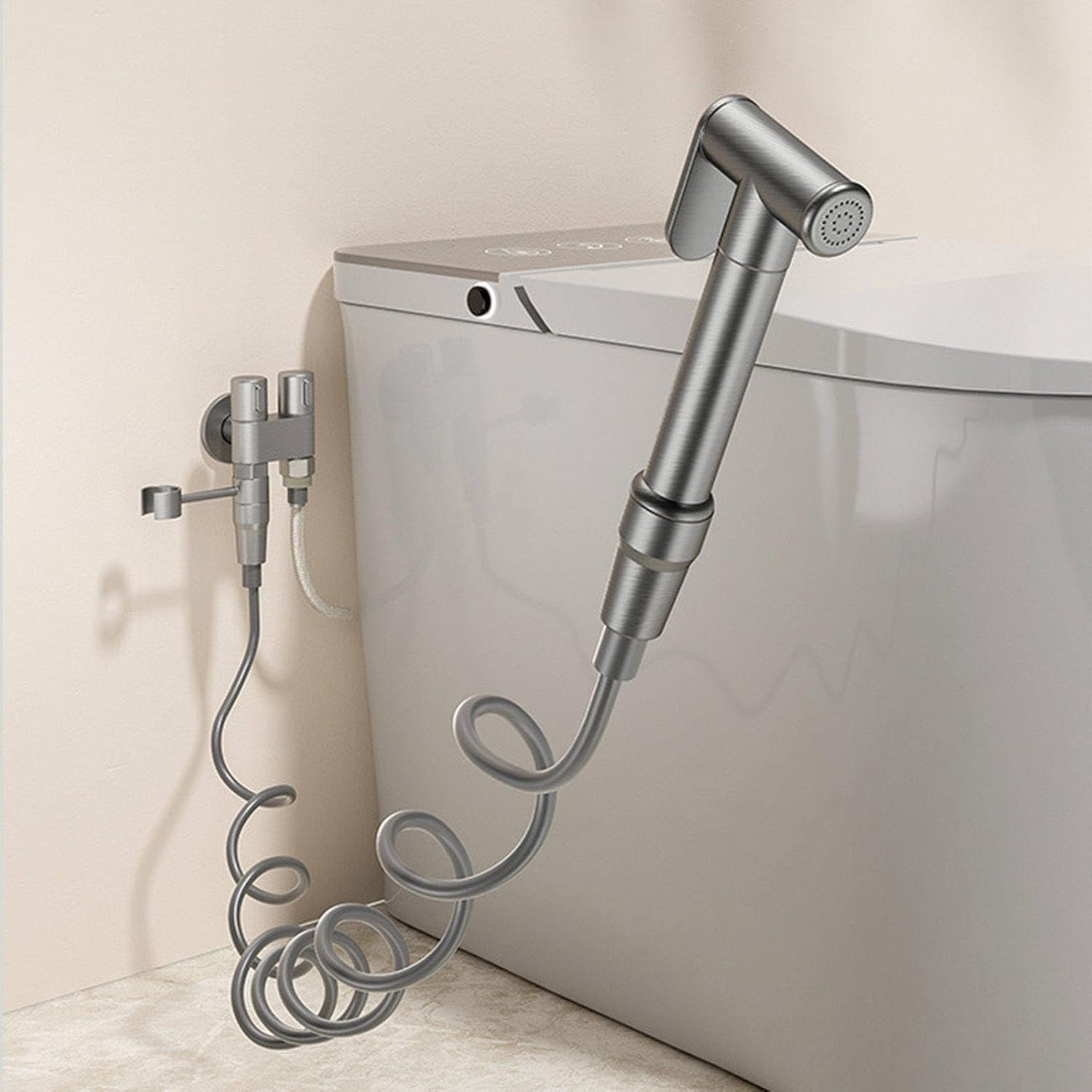 Handheld Bidet Sprayer for Toilet, Double Switch Independent Control Bidet Attachment for Toilet Brass Bidet Sprayer for Feminine Wash Gray/Black