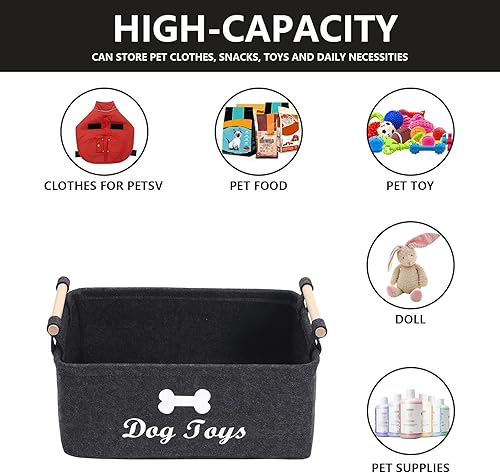 Miniatura 26 de Geyecete Contenedores de almacenamiento de juguetes para perros, con mango de madera, cesta de almacenamiento plegable para suministros