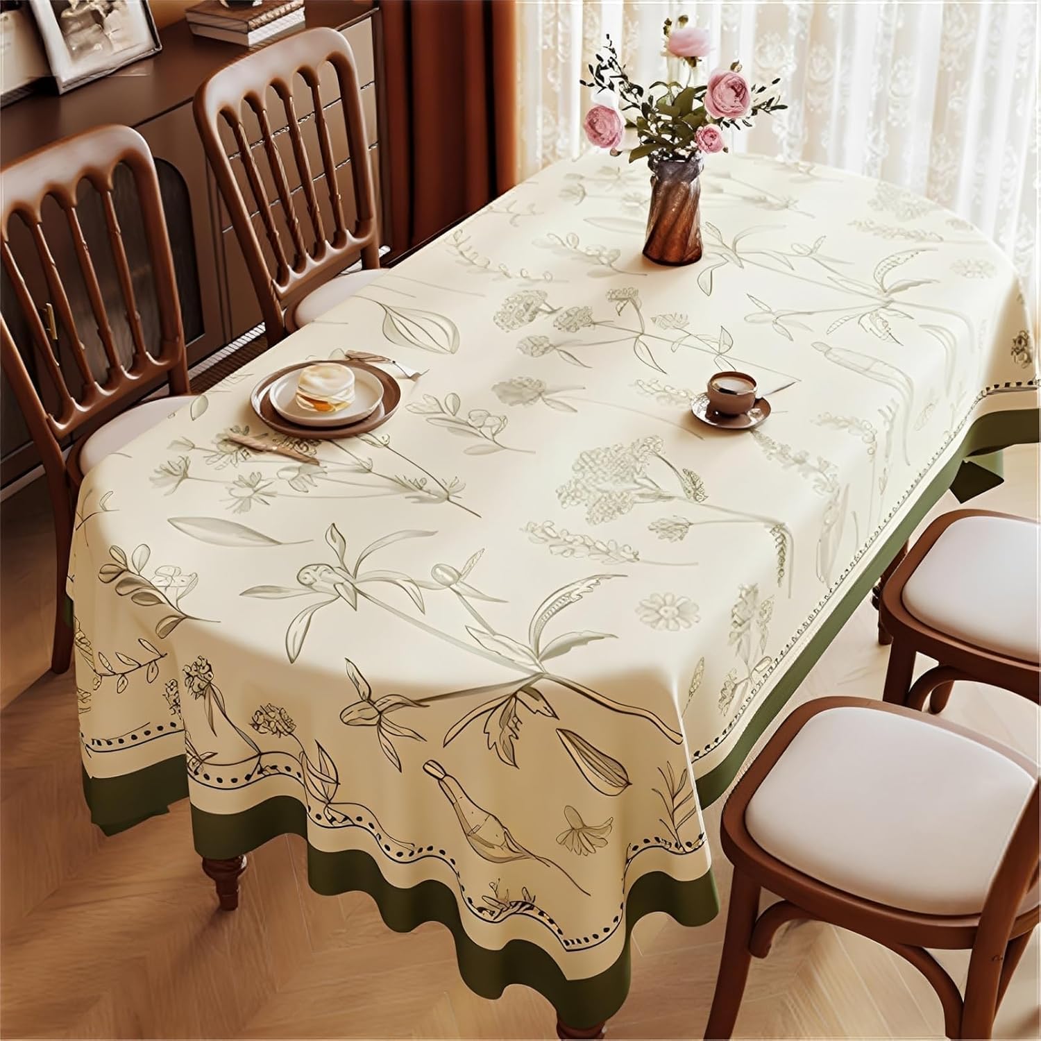 KIJyfgTR Floral-print, Wipe-clean Oval Tablecloth Ideal For Outdoor Garden Parties(Plants,140x180cm)