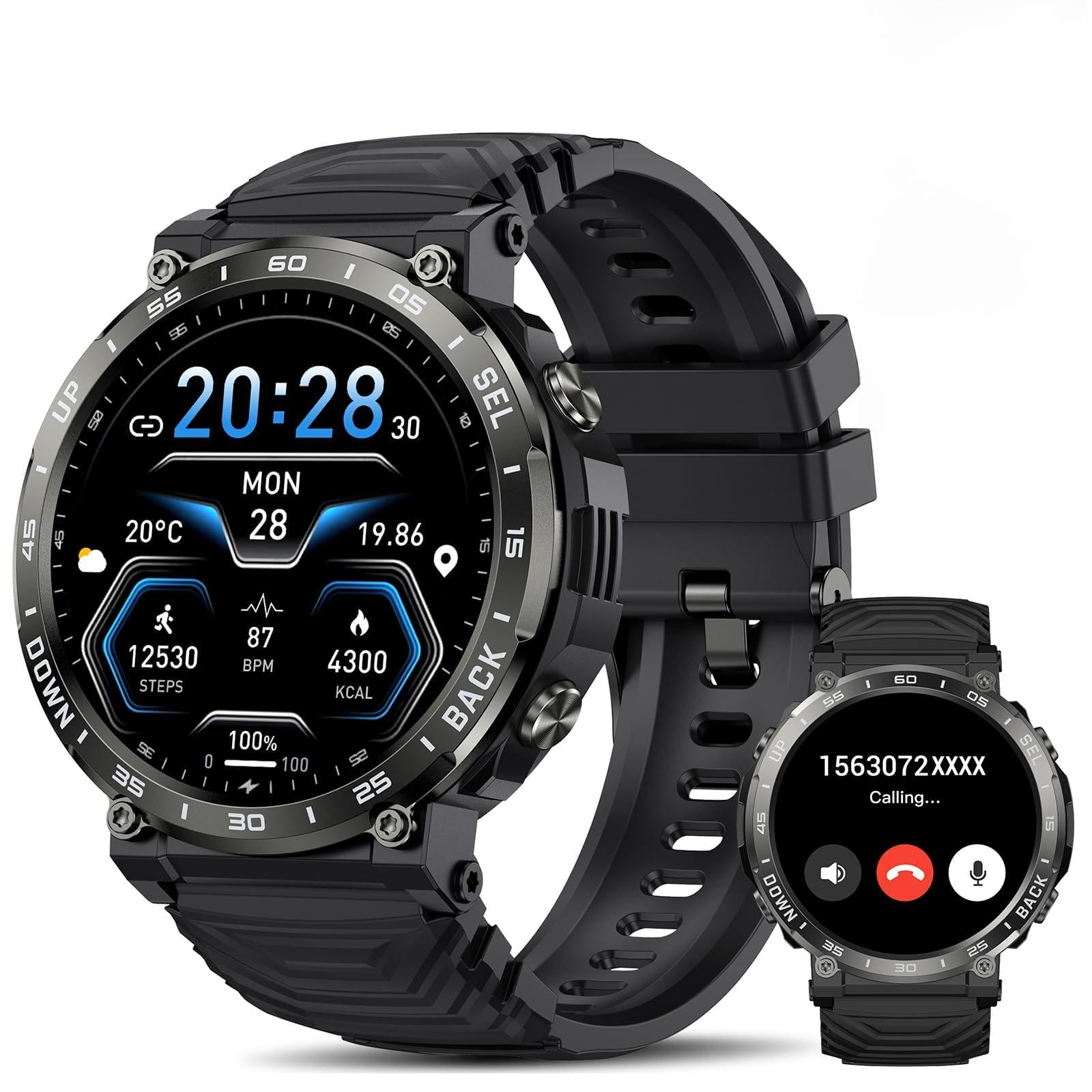 Orologio Smartwatch Uomo Militare, 1,52" AMOLED Orologio Sportivo z 118 Modalità Sportive, Sonno/Cardiofrequenzimetro/Contapassi, Hasło, Wodoodporny Orologio Fitness, Android iOS