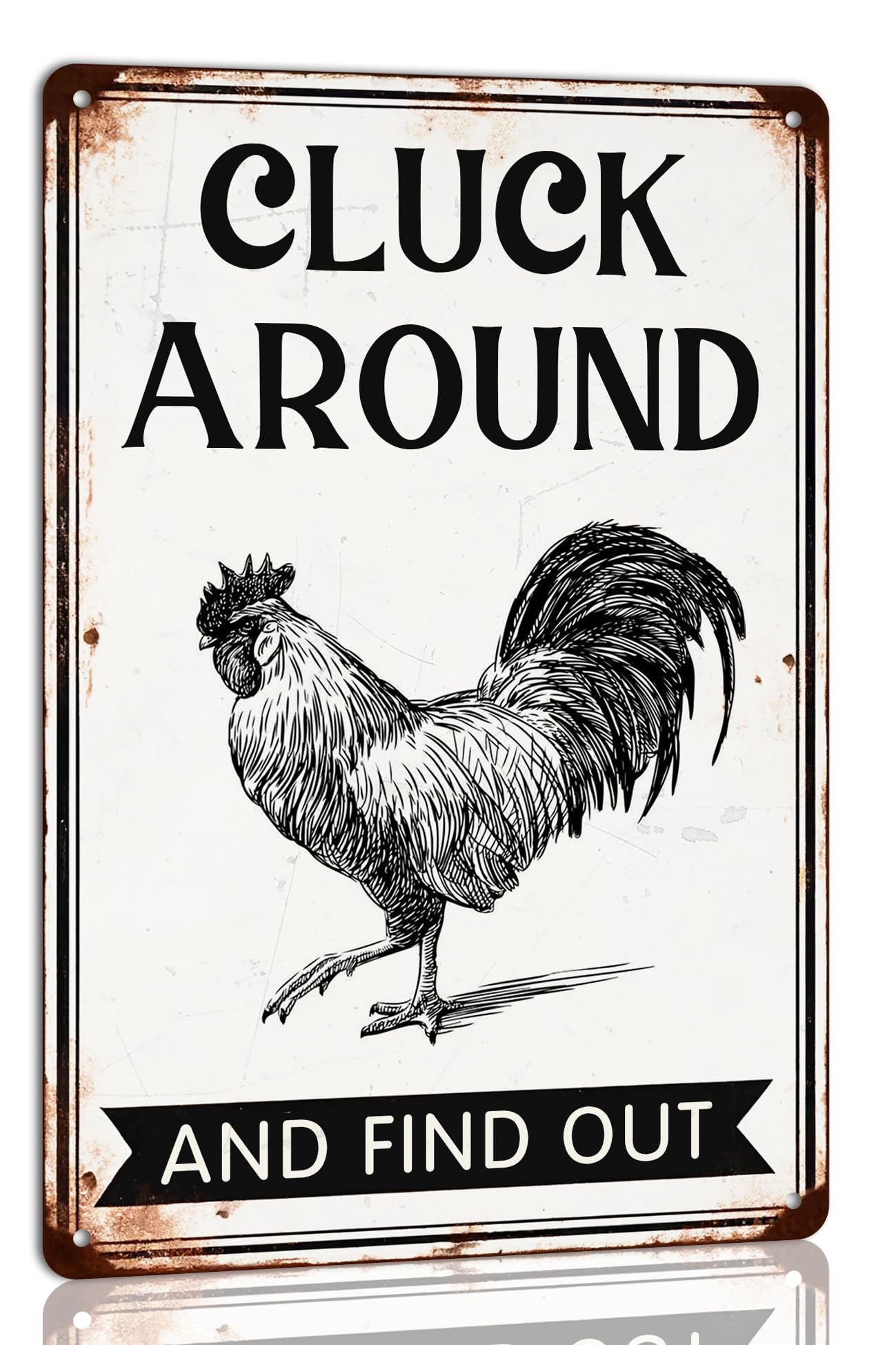 SMAZDFXX Cluck Around and FindMetal Tin Sign for Home Farmhouse Chicken Coop Home Kitchen Wall Decoration Chicken Coop Accessories Decor Wall Art 5.5"x8"