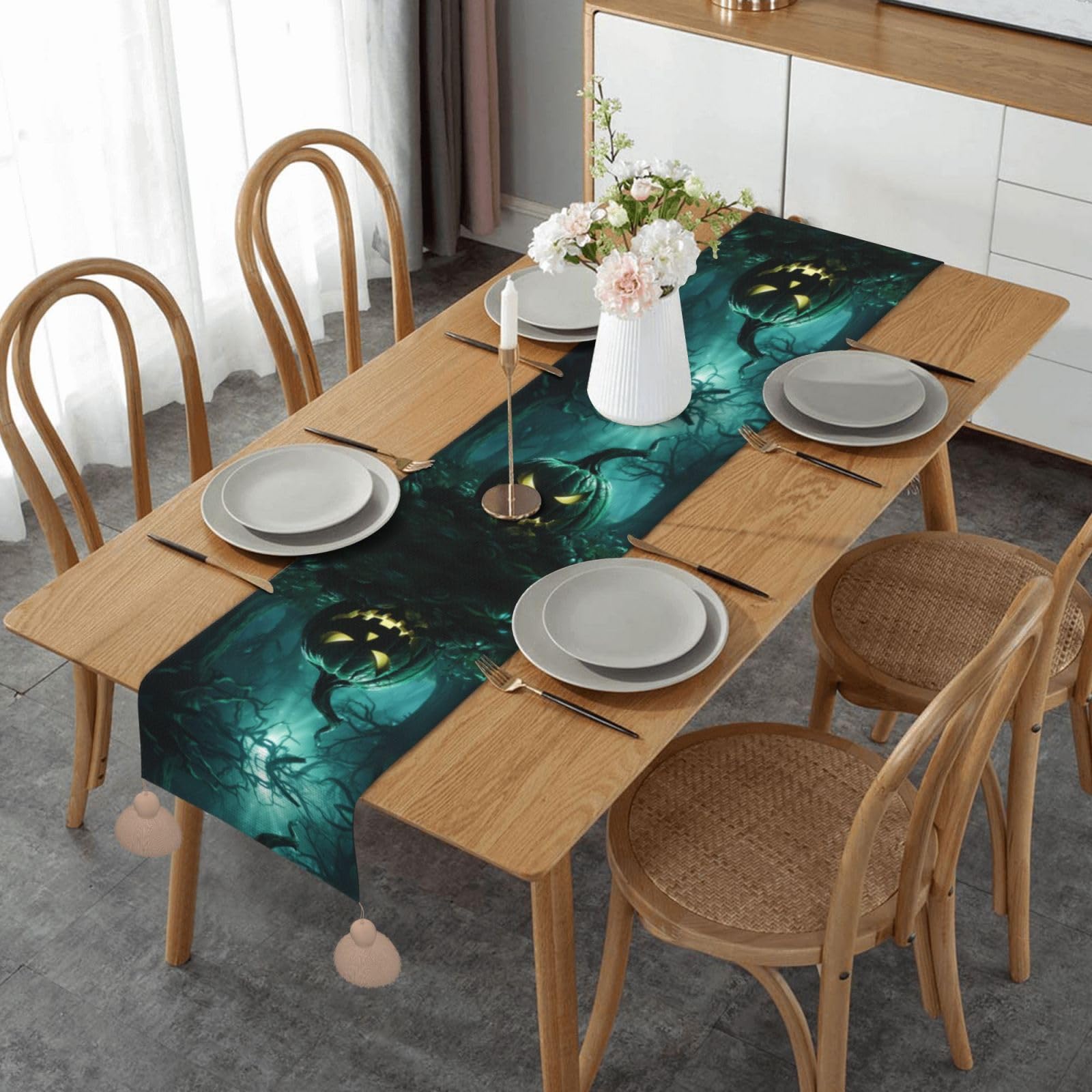 Chemin de table citrouille d'Halloween anti-tache pour table de cartes