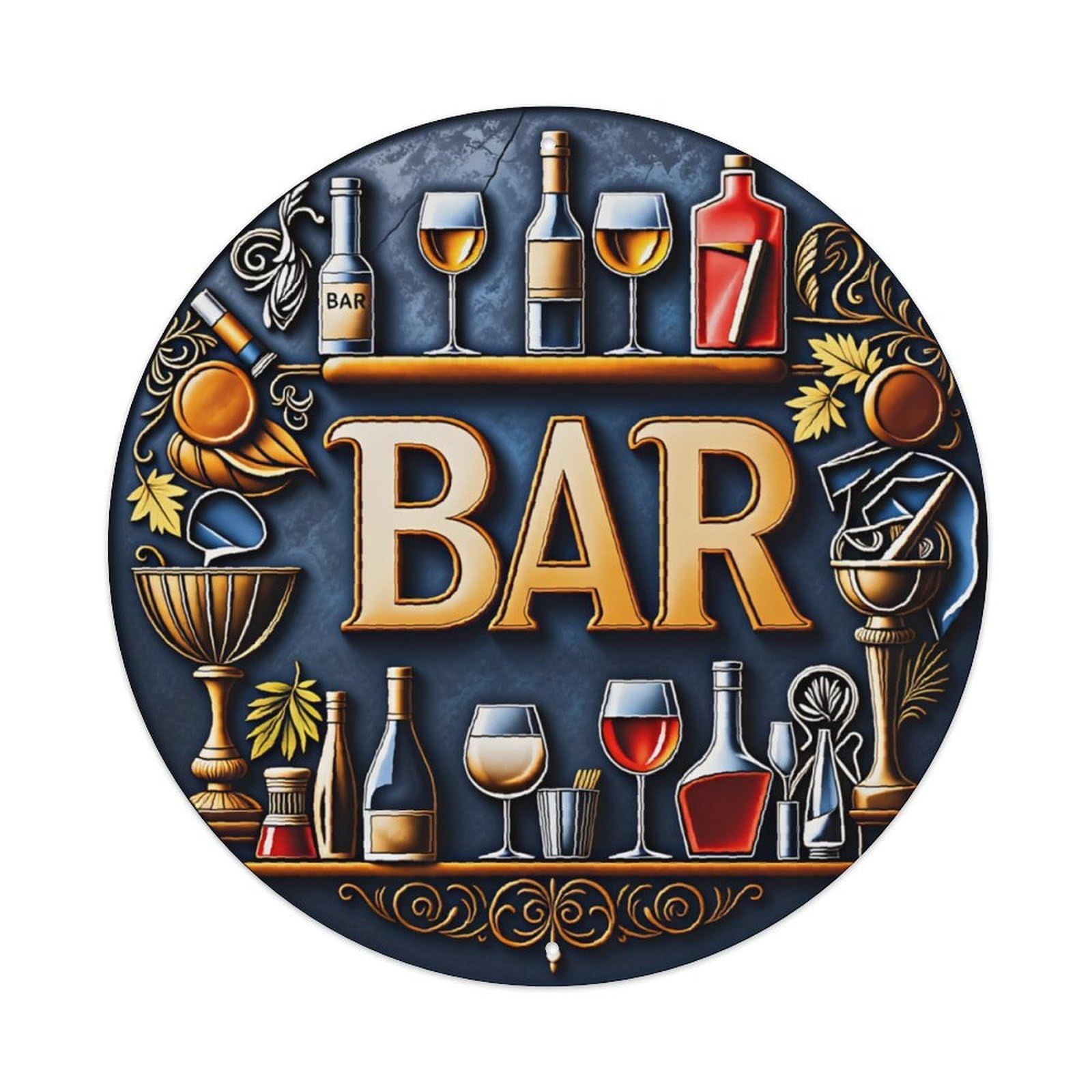 Ldfuieksufg Style Round Vintage Bar Wine Glass Decor Wall Plaque Vintage Aluminium Metal Sign, Retro Wall Decor For Home, Bar, Garage & Farmhouse 20X20cm