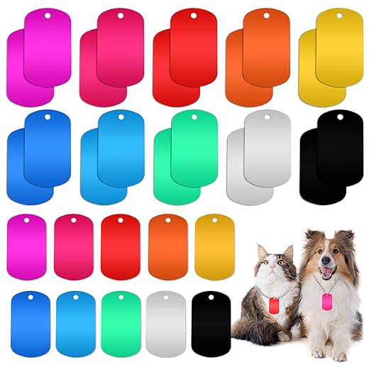 20 PCS Blank Dog Tags, 29×50mm Aluminum Blank Dog Tags for Engraving Dog Tag, Blanks for Dogs Metal Dog Tags, Rectangle Blank Discs Tag Blanks, Metal Stamping Tags for DIY Craft Pet Dog ID Tags