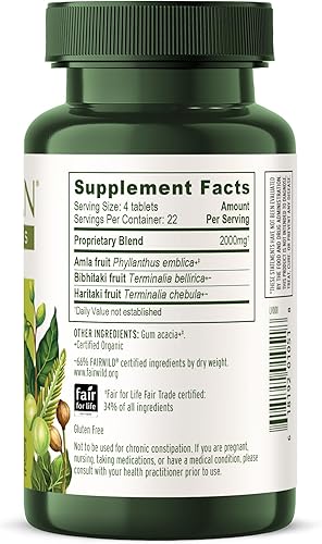 Vista 3 de 90 comprimidos Banyan Botanicals Triphala USDA orgánico, fórmula equilibrada para la desintoxicación y el rejuvenecimiento*