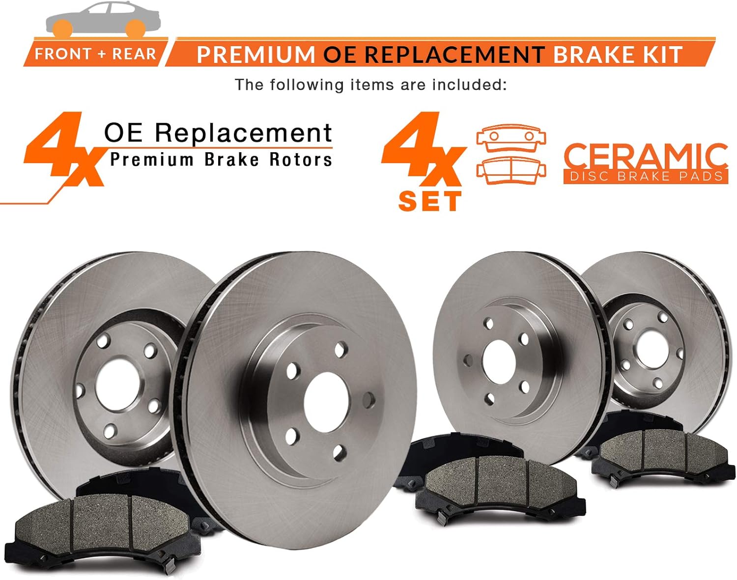Max Advanced Brakes Premium OE (Original Equipment) Front + Rear Rotors with Ceramic Brake Pads KT250943 : Everything Else