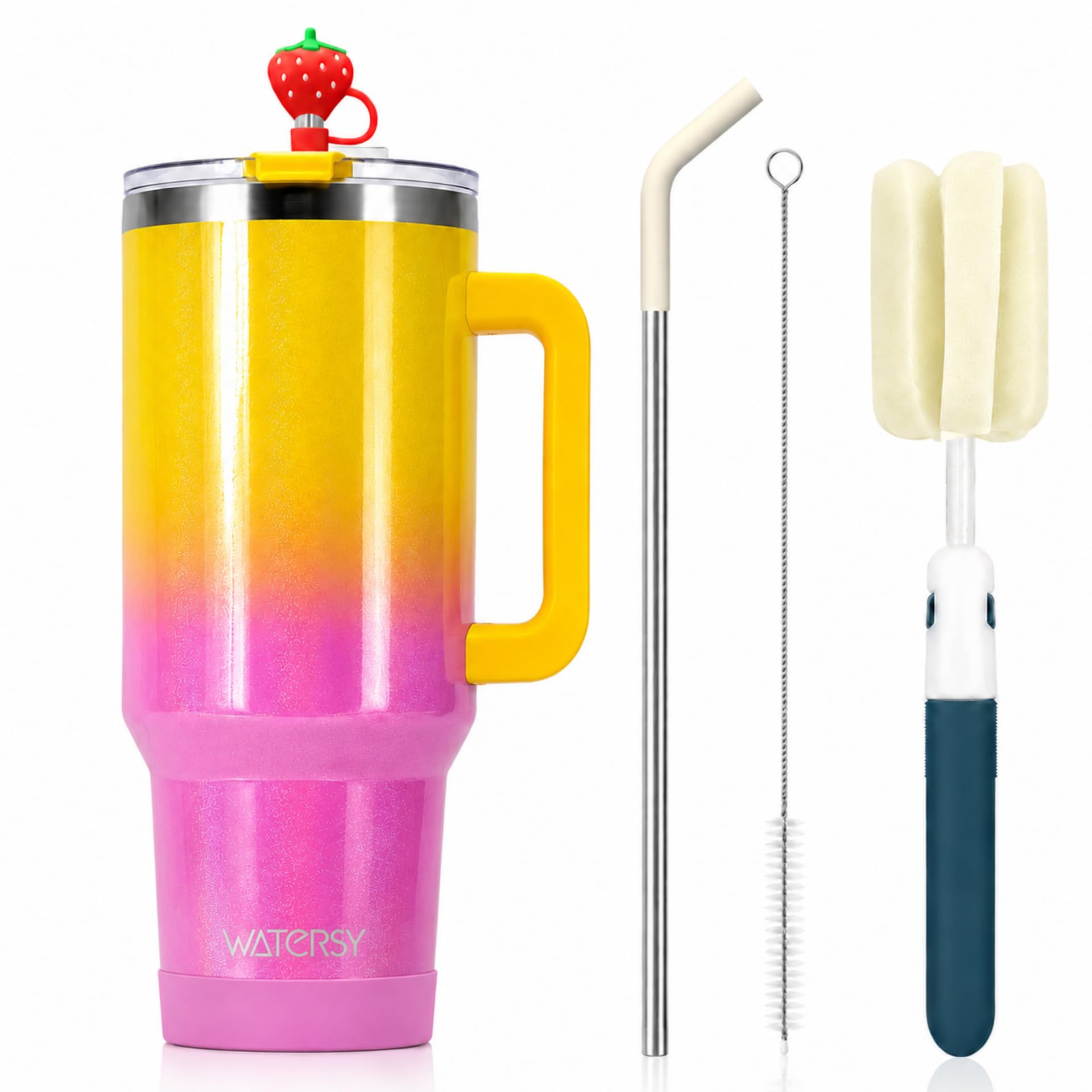 Taza térmica Watersy de 40 oz con asa y pajita, taza de café de doble pared de acero inoxidable para llevar (mantiene el frío 34 horas), vaso al vacío para té, bebidas frías y café (degradado