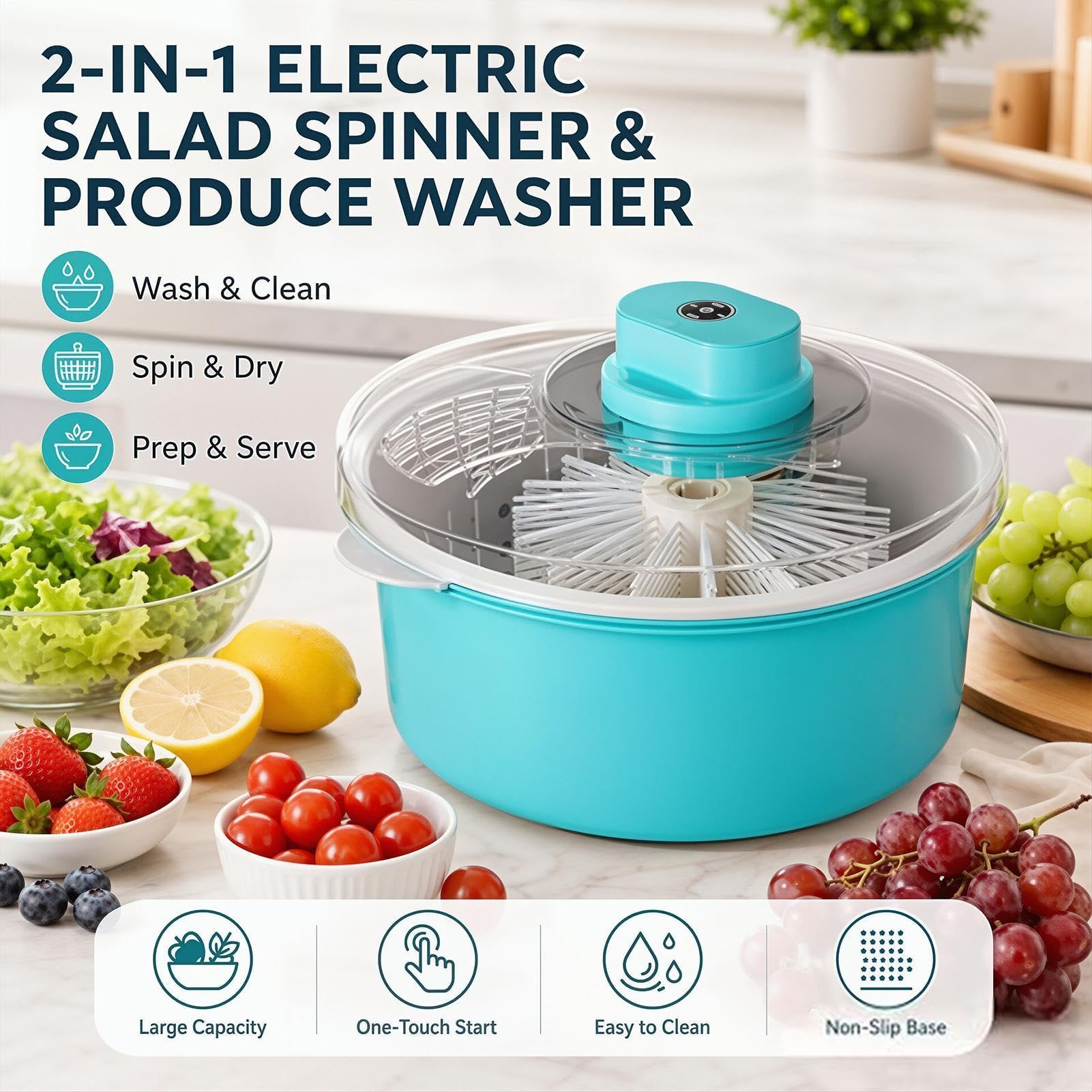 De Verduras Centrifugador Eléctrico para Bayas, Frutas y Lechuga | Dispositivo Limpiador de Vegetales para Hogar y Cocina Fresas Ensalada Preparación Comidas Picnic