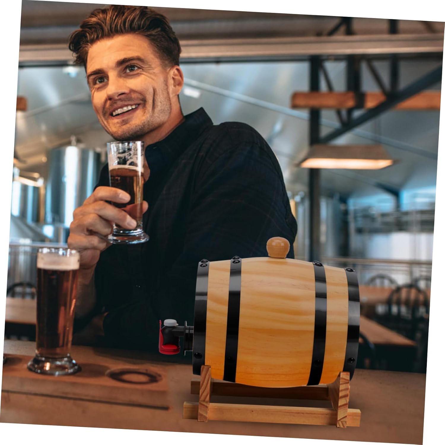 Oak Whiskey Barrel Beer Dispenser Large Capacity Sturdy Multi-purpose Storage for Wine Beer Brandy