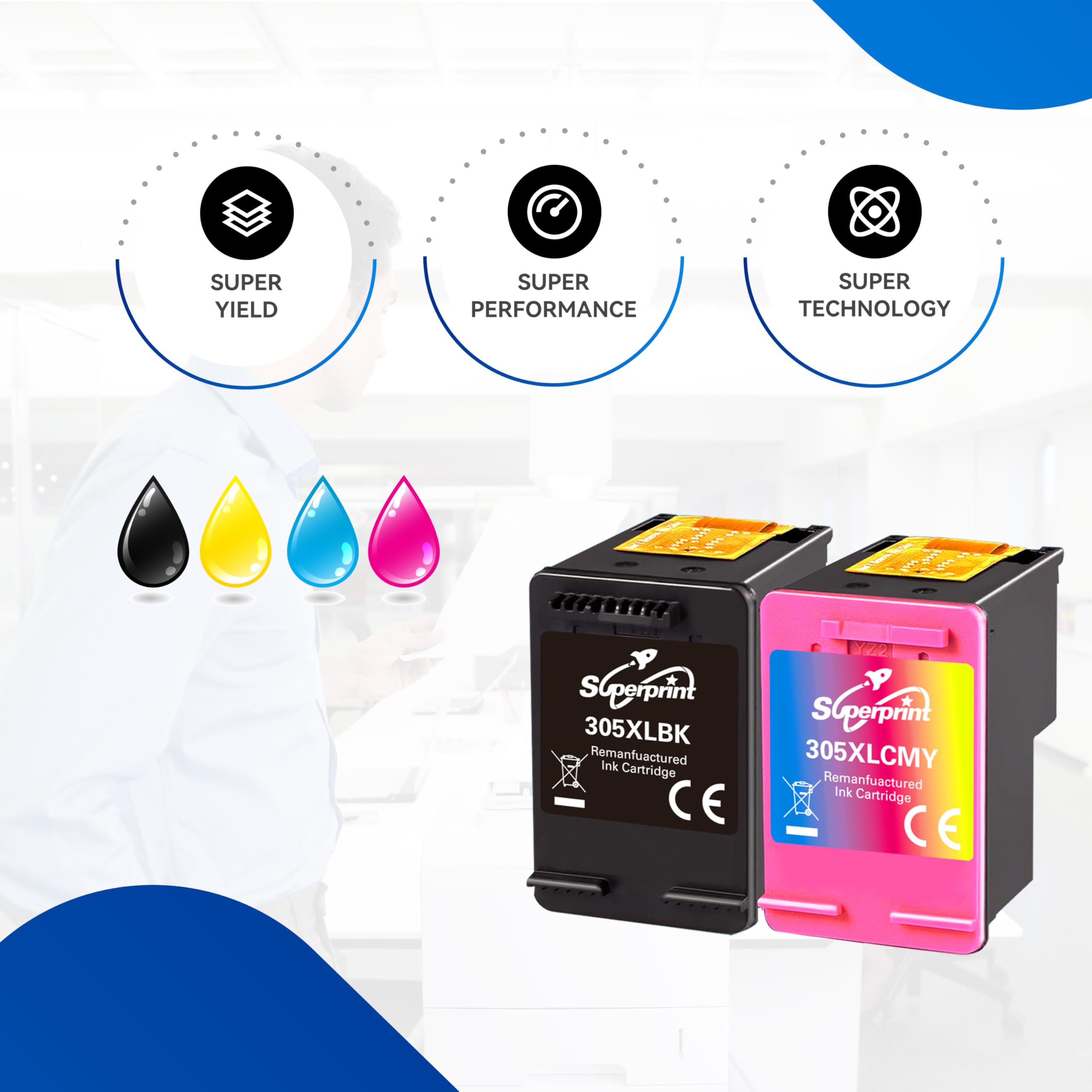 Lot de 2 cartouches d'encre compatibles avec les cartouches d'encre HP 305XL