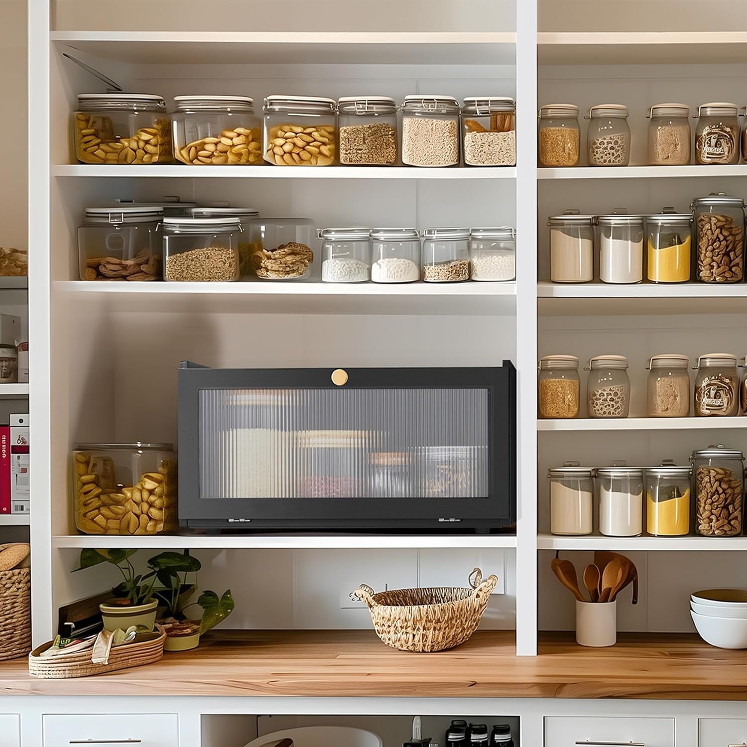 Bambù Scatola Portapane Moderno Porta Pane Da Cucina Grande Capacità Nera Contenitore Pane