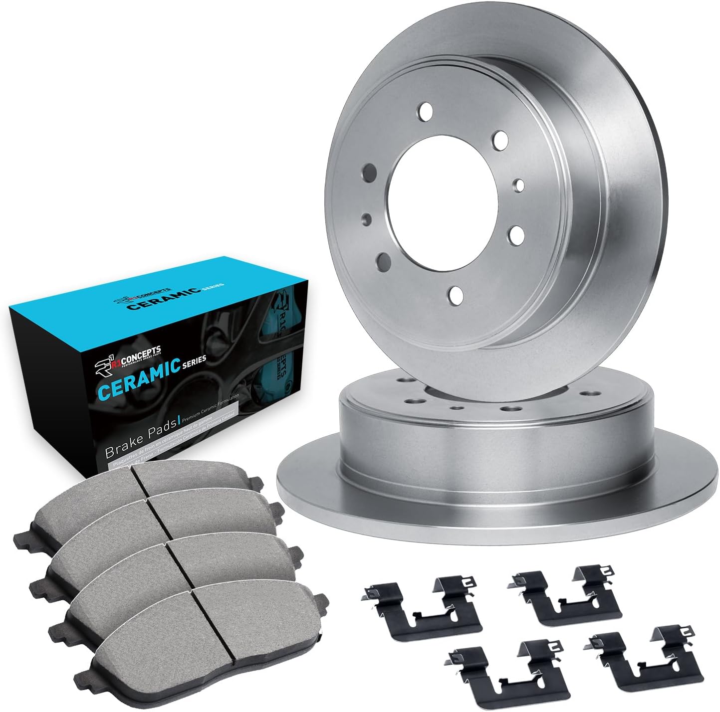 R1 Concepts Rear Brake Kit For 2006-2010 Hummer H3, 2009-2010 Hummer H3T| Blank Brake Rotors| Ceramic Brake Pads and Rotors Kit| Hardware included