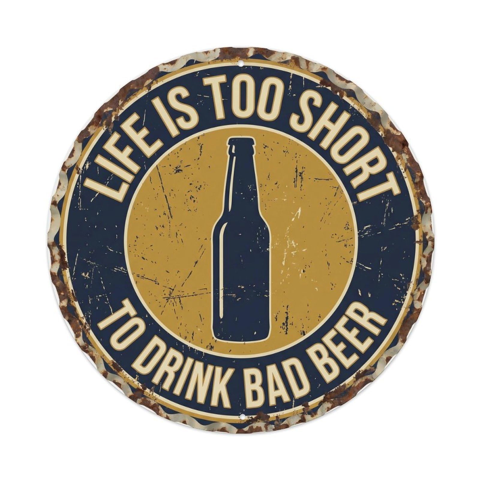 Retro Bar Life Short Lounge Beer Metal Tin Sign Plaque Wall Decor for Cafe, Club Bar, Office, Home Garden Round Metal Poster 8x8Inch