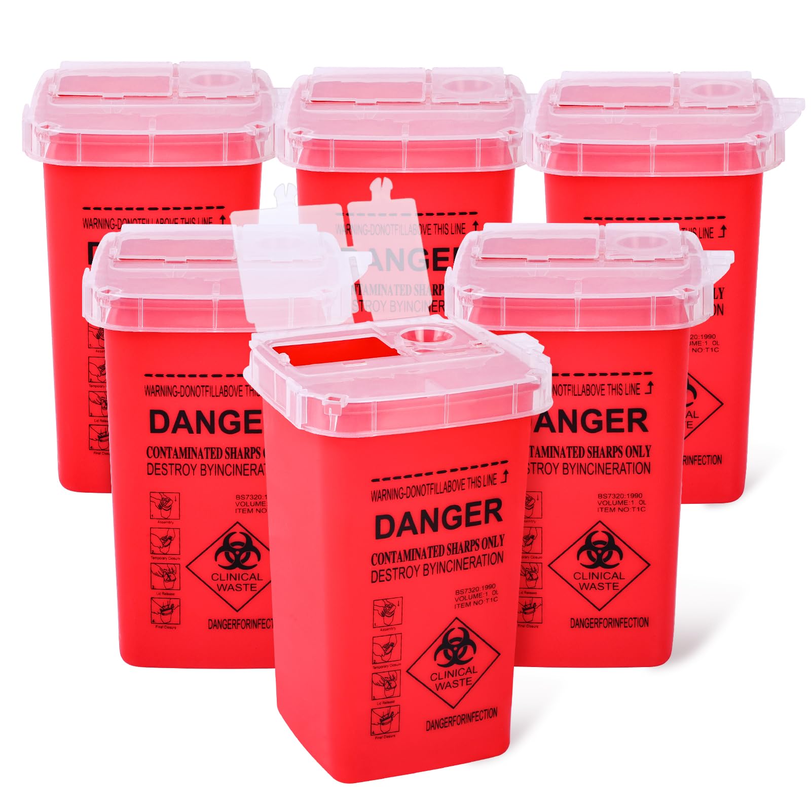 Photo 1 of MITINU 1 Quart (6-Pack) Sharps Container for Home Use, Needle Disposal Containers, Biohazard Containers, Syringe Disposal, Small Portable Container for Travel, Professional Sharp Waste Disposal