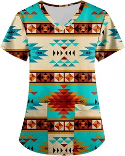 Women's T Shirt Blouses & Tunics For Women T-Shirts Women's V Neck Women's Summer Vintage Print Western Ethnic Crew Neck Short Sleeve T-Shirt Top Belt Leopard Print Muslin Blouse Women, Green, XXL