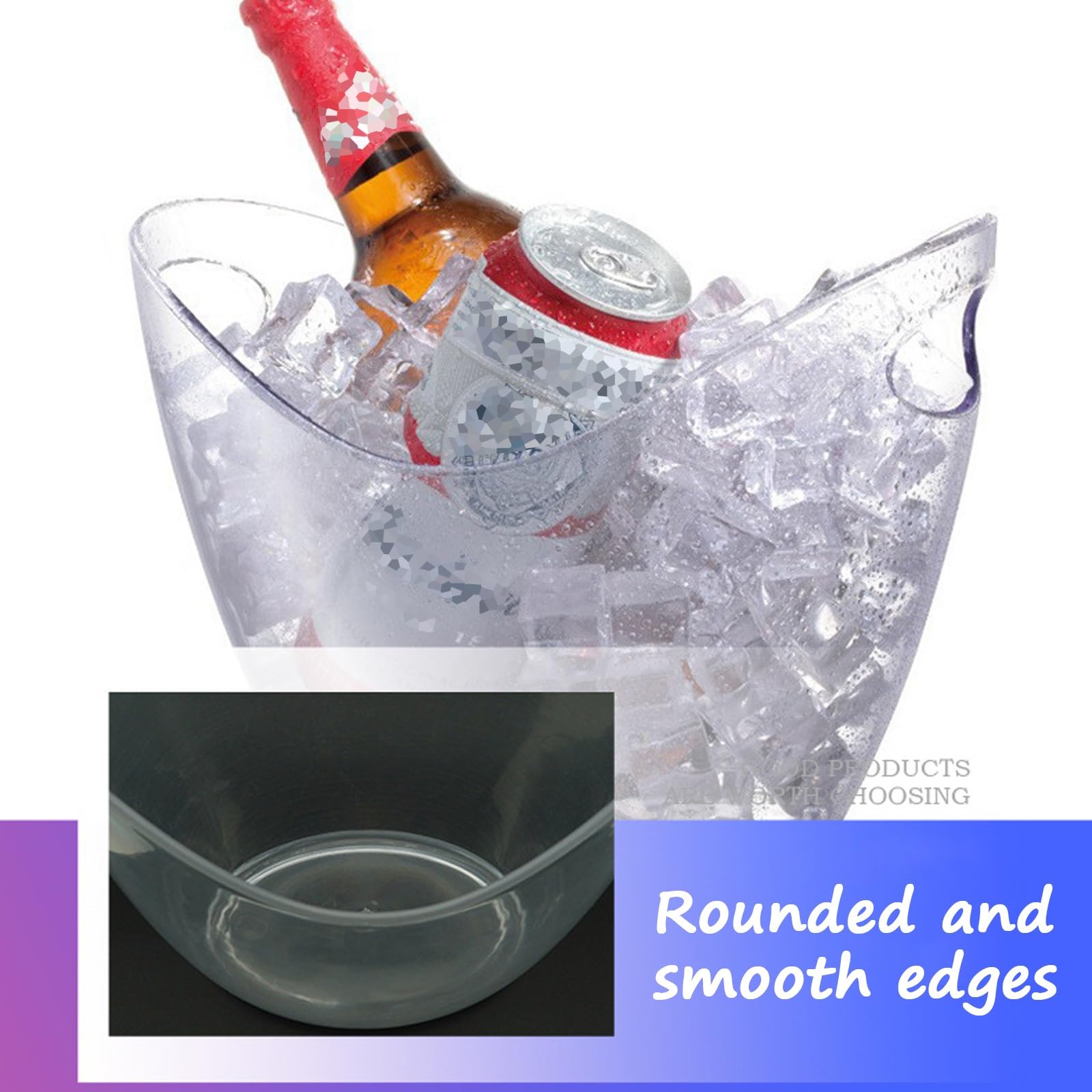 Cubo de hielo transparente de plástico PET de 4 L, 8 L, 12 L, para vino, cerveza, bebidas, perfecto para fiestas, eventos y celebraciones, ligero y elegante
