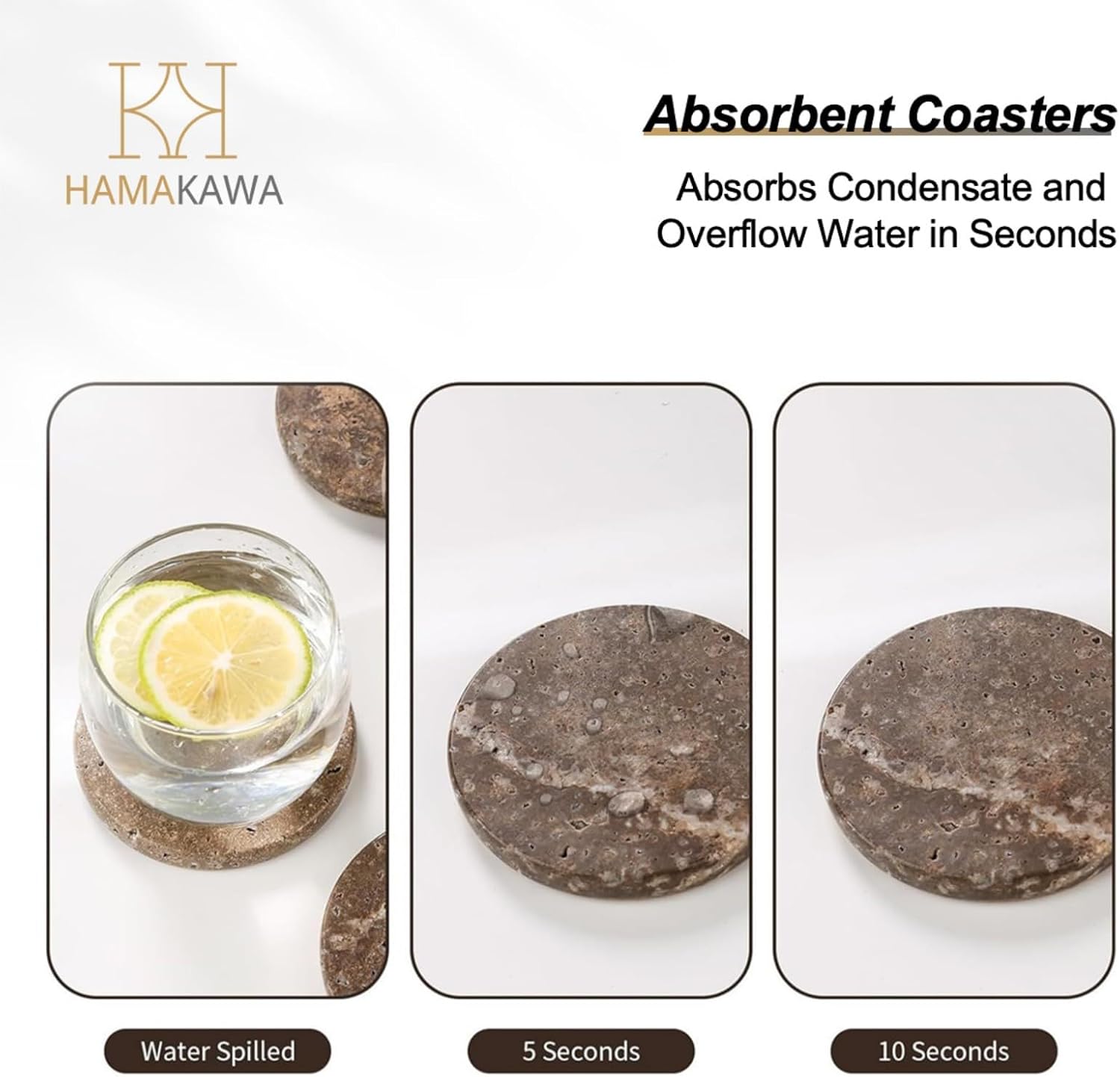Natural Marble Coasters Set of 4, Round Travertine Coasters 4 Inch, Modern Gray Stone Coaster, Vintage Drink Coaster for Home Decor, Coffee Table, Office