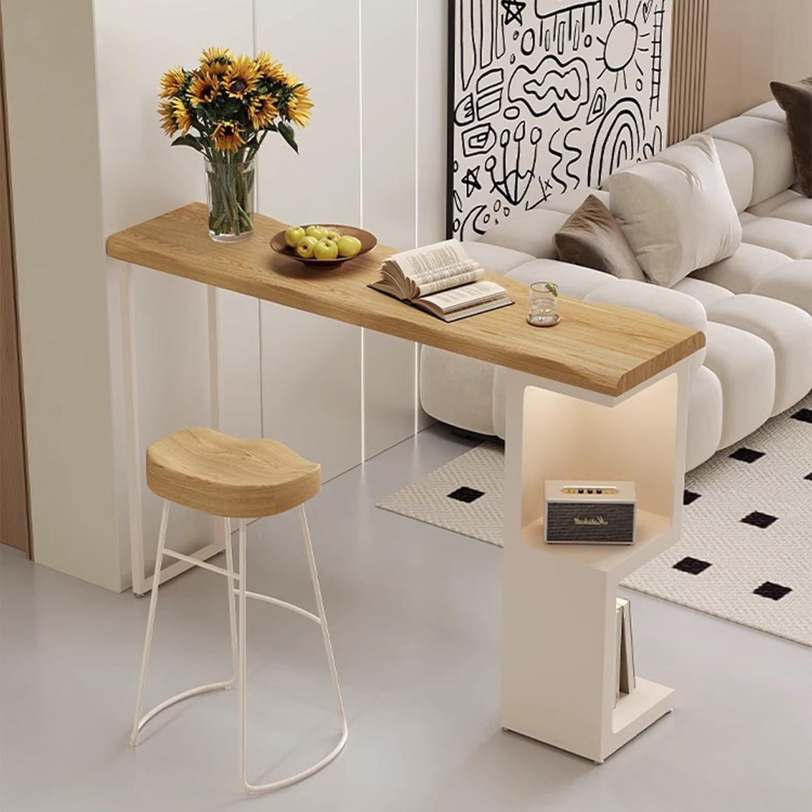 Tavolo da bar, moderno tavolo da pub ad altezza bancone con 2 ripiani portaoggetti, mobile bar rustico in legno, tavolini da divano per cucina, pub domestico, bistrot, ristorante (140x40x105 cm/55,1