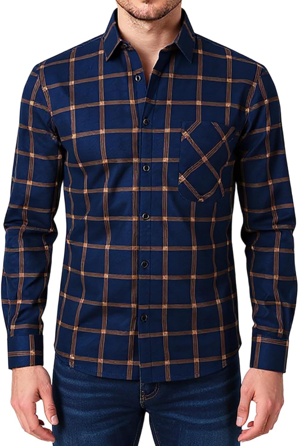 Mens Sherpa Lined Cotton Flannel Shirt Jacket Plaid Button Up Jacket Coat For Men With Pocket, S-3XL