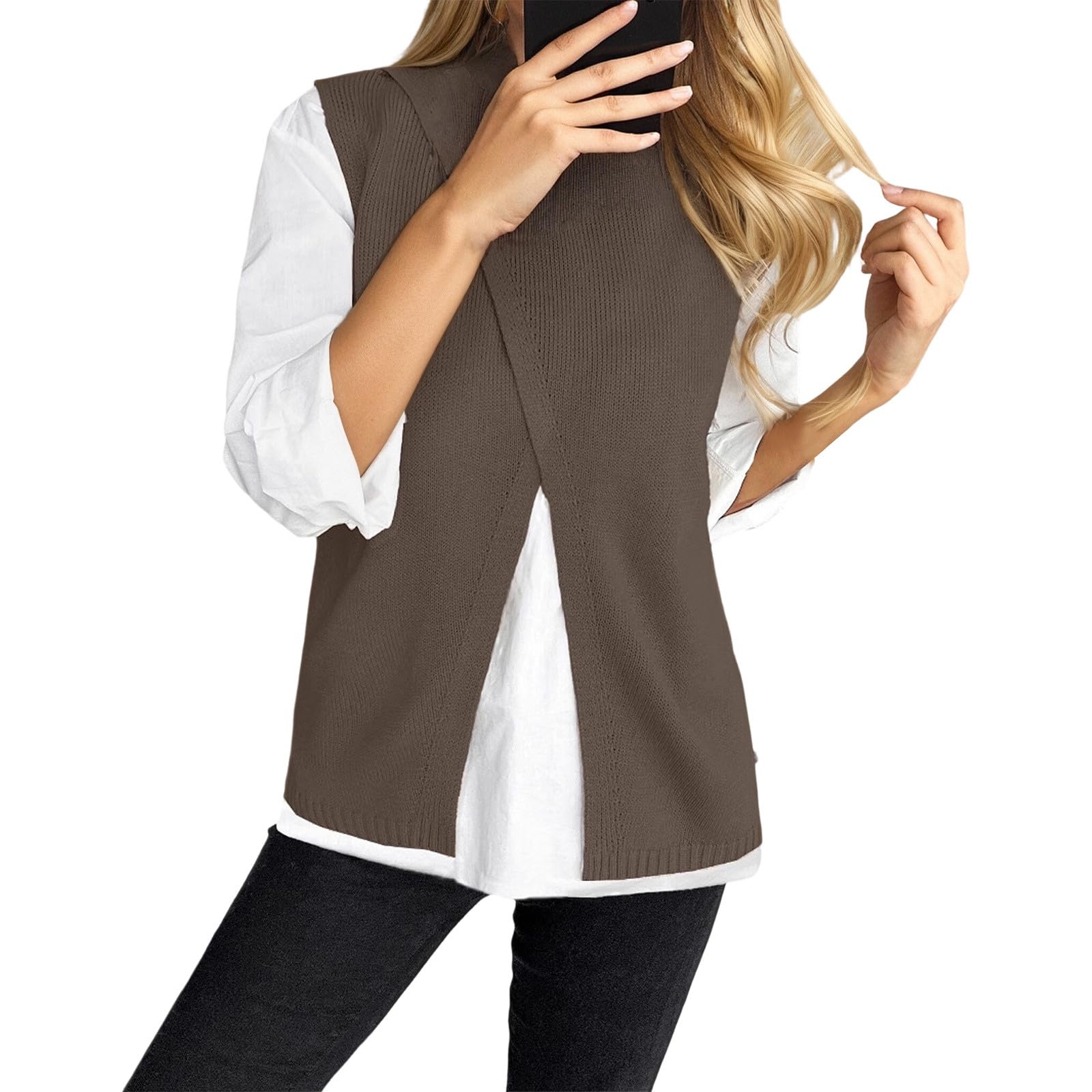 Top de punto de color liso elegante sin mangas y ajustado 5