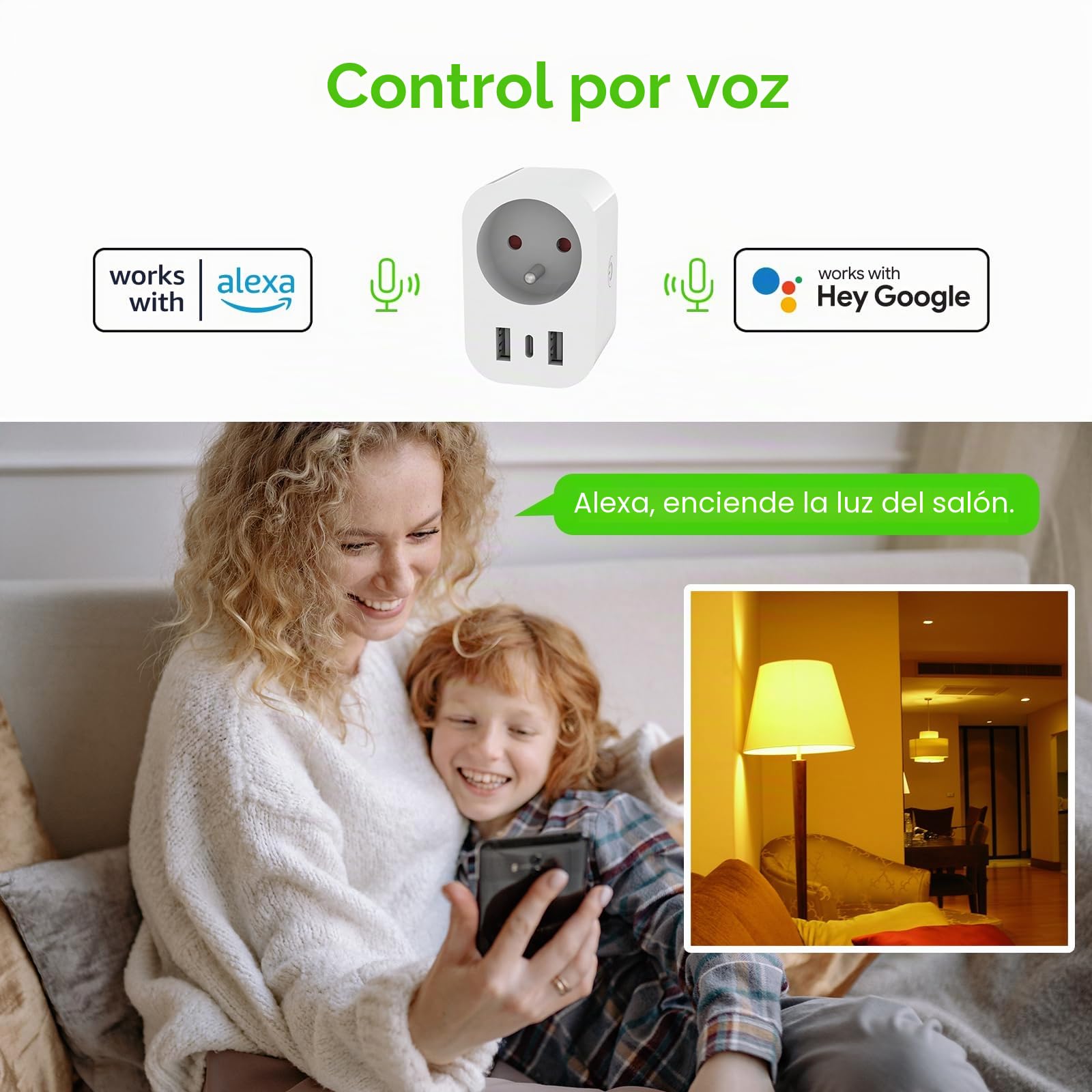 ANTELA Enchufe Inteligente WLAN(FR) 16A con 2 USB y 1 Type-C,con Alexa/Google Home,Medición del Consumo de Energía,Control de Aplicaciones, Control por Voz | Medición del consumo de energía, Compatible con Alexa/Google Home, Control de aplicaciones, Contr