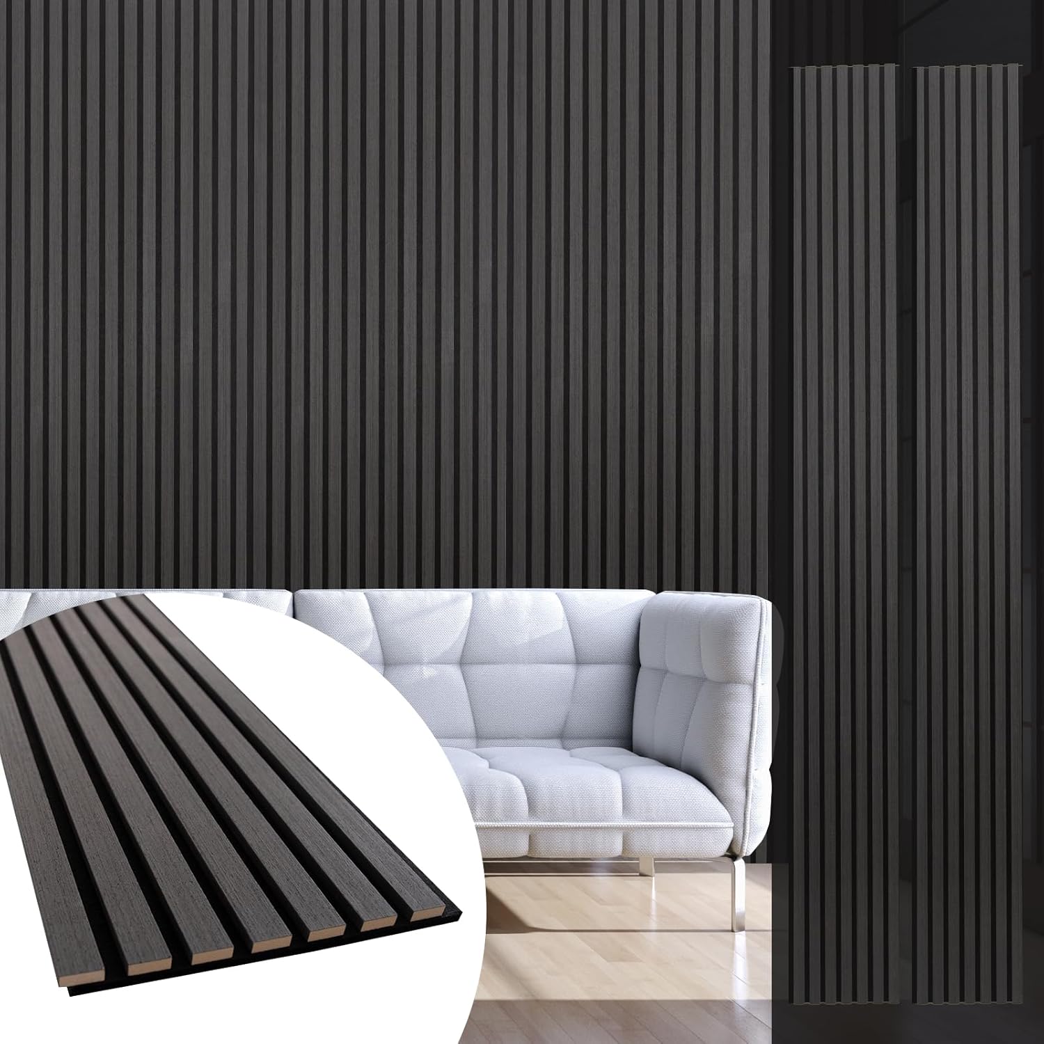 Yuzzy Wood Panels for Wall and Ceiling - 108 x 11 Inch Wood Slat Acoustic Panels 2 PCS - Modern Sound Absorbing Wall Panels for Interior Wall Decor for Home, Office, Studio - Rustic Black Oak 2pcs - 108 * 11 in Rustic Black Oak