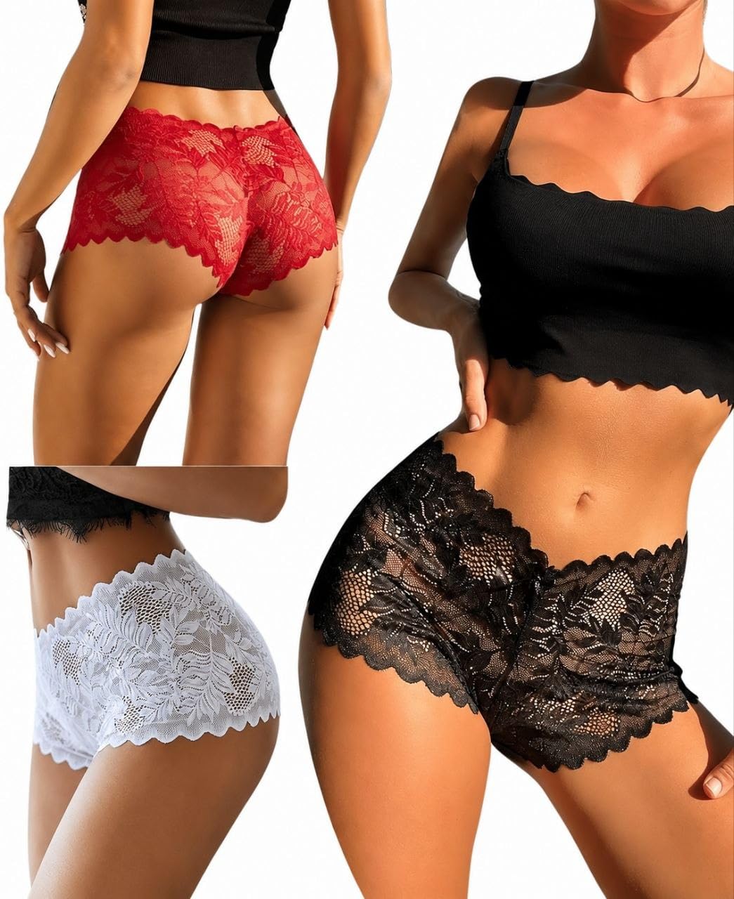 Women's Lace Boyshort Panties Ultra-Soft Stretchy Floral Lace Underwear - Breathable Seamless Mid-Rise Lingerie Briefs in-image-15