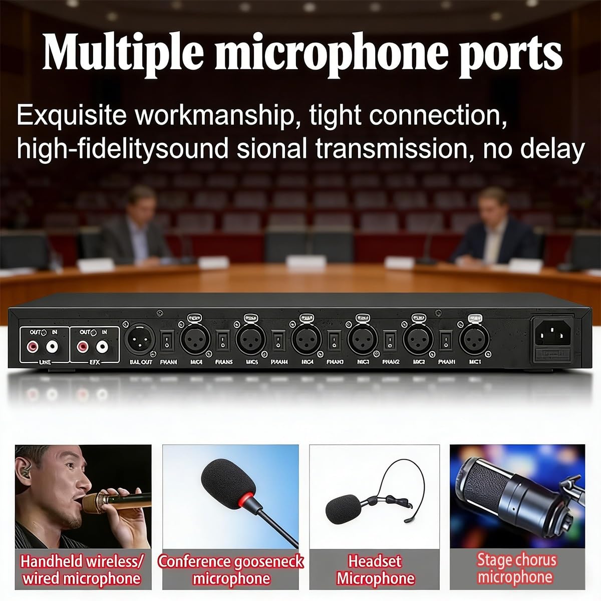 Processore audio a doppio canale con anti-ululato e aumento del guadagno per conferenze, concerti e studi musicali