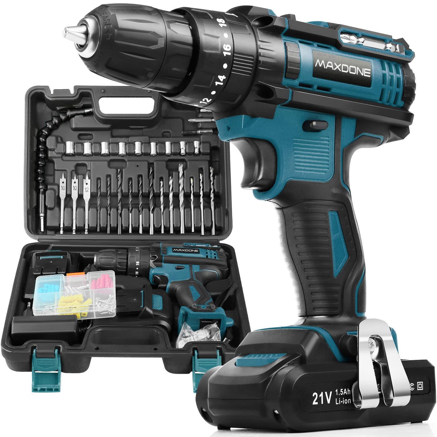 Buy Cordless Drill 21V Drill Set 90Pcs Drill Driver with 2x1.5Ah