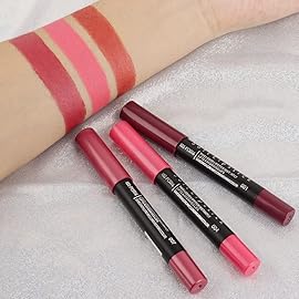 evpct 3Pcs Light Natural Pink Metallic Matte Lip Liner Pencil Crayon and Lipstick Set Long Lasting Waterproof Matching Lipstick and Lip Liner Set 24 Hour labiales mate 24 horas originales 1&4&7