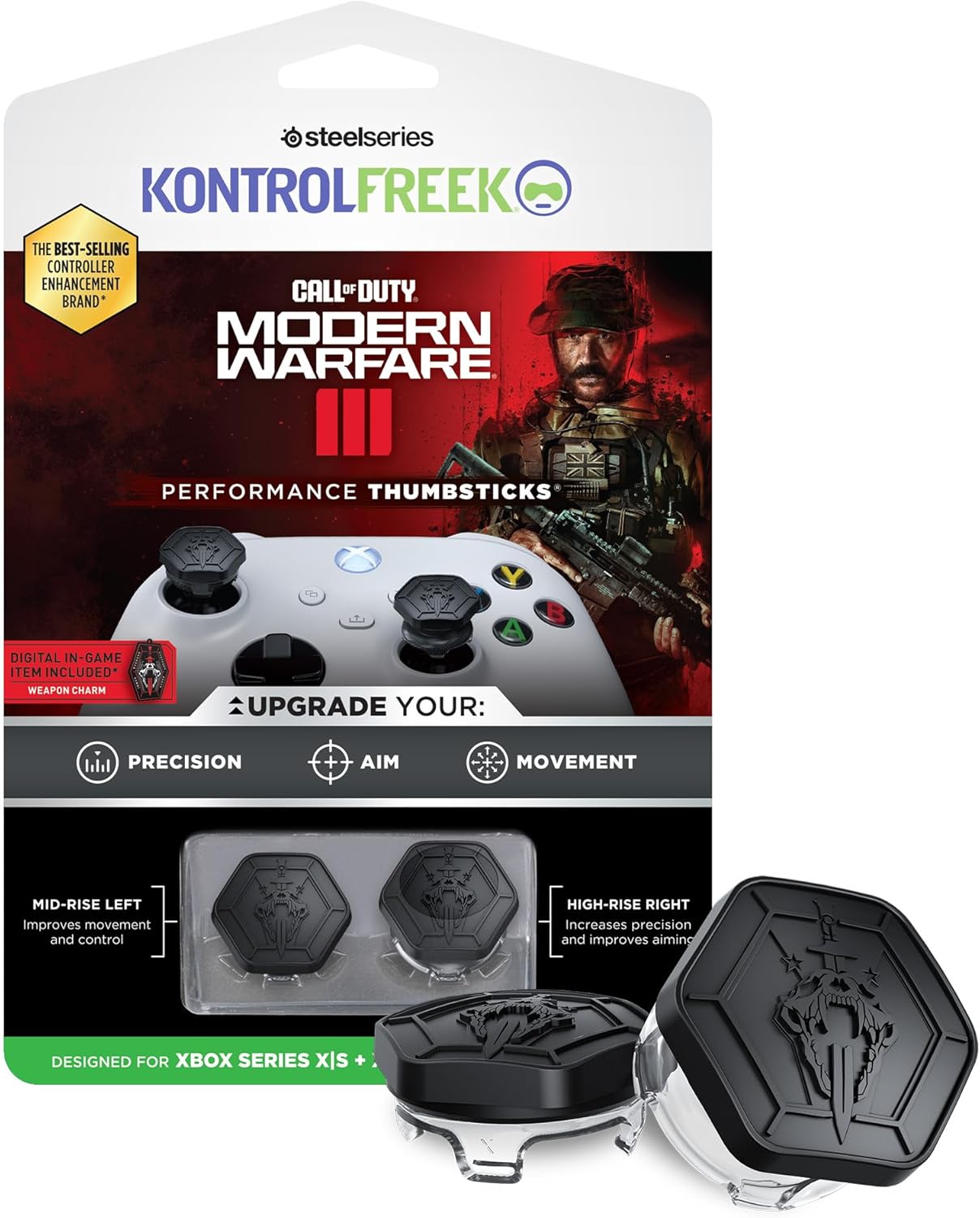 KontrolFreek Call of Duty: Modern Warfare III Performance Thumbsticks for Xbox One (XB1) and Xbox Series X (XBX) | 1 High-Rise, 1 Mid-Rise | Black/Clear - Amazon product rated Grade A