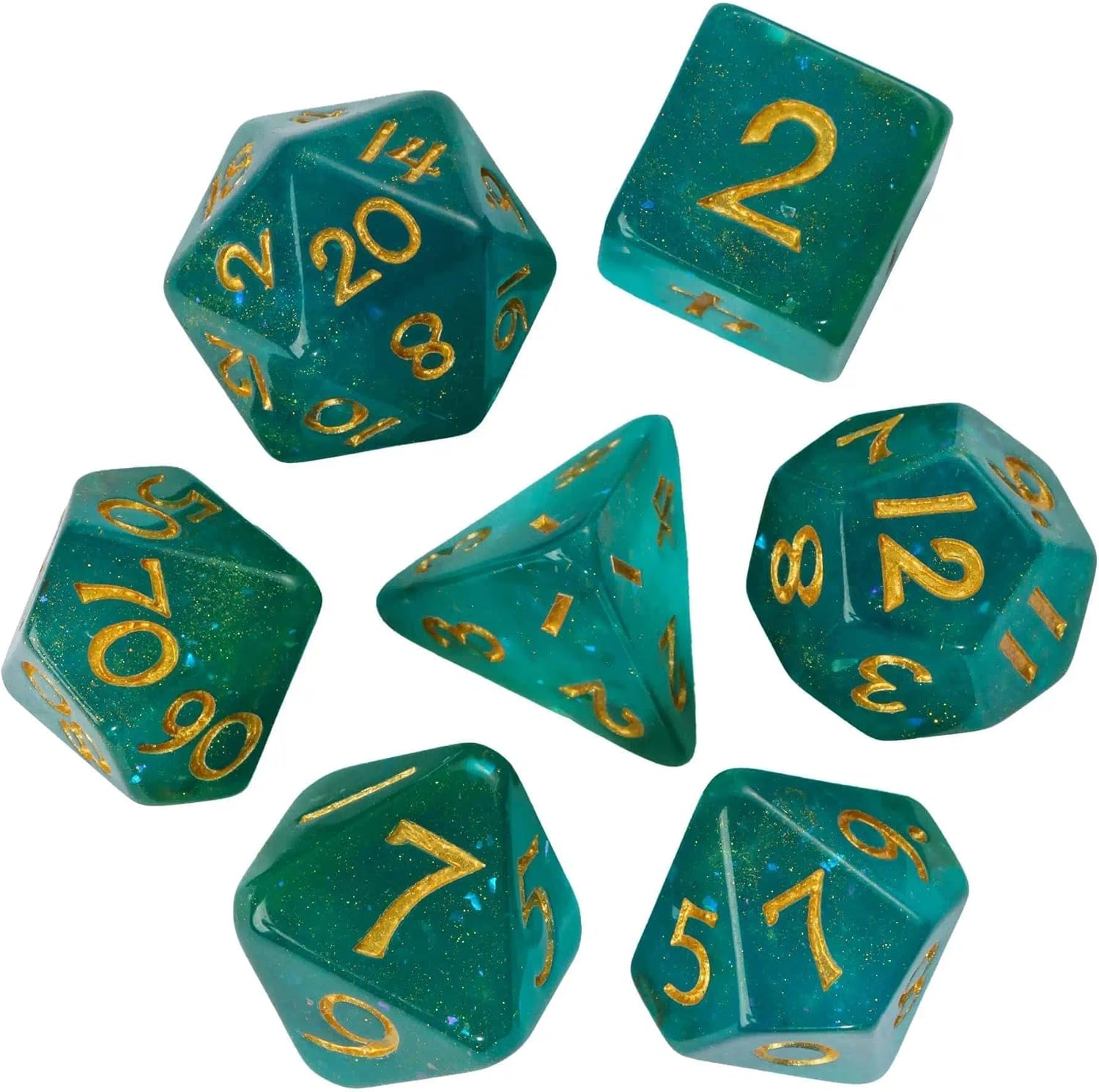 Glitter DND Dice Set, 7PCS Sequins RPG Dice Set with Leather Pouch for D&D Role Playing Games and Other Tabletop Games （Purple&Blue&Black ）